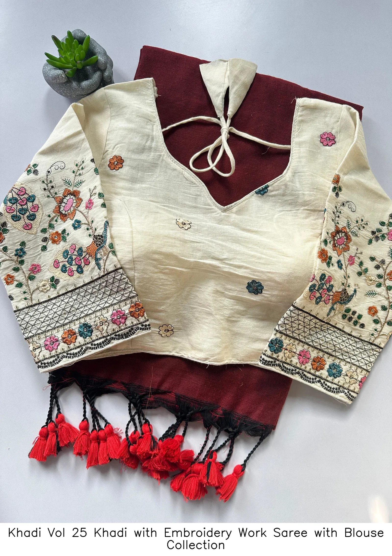 Khadi Vol 25 Khadi with Embroidery Work Saree with Blouse Collection - Image 5
