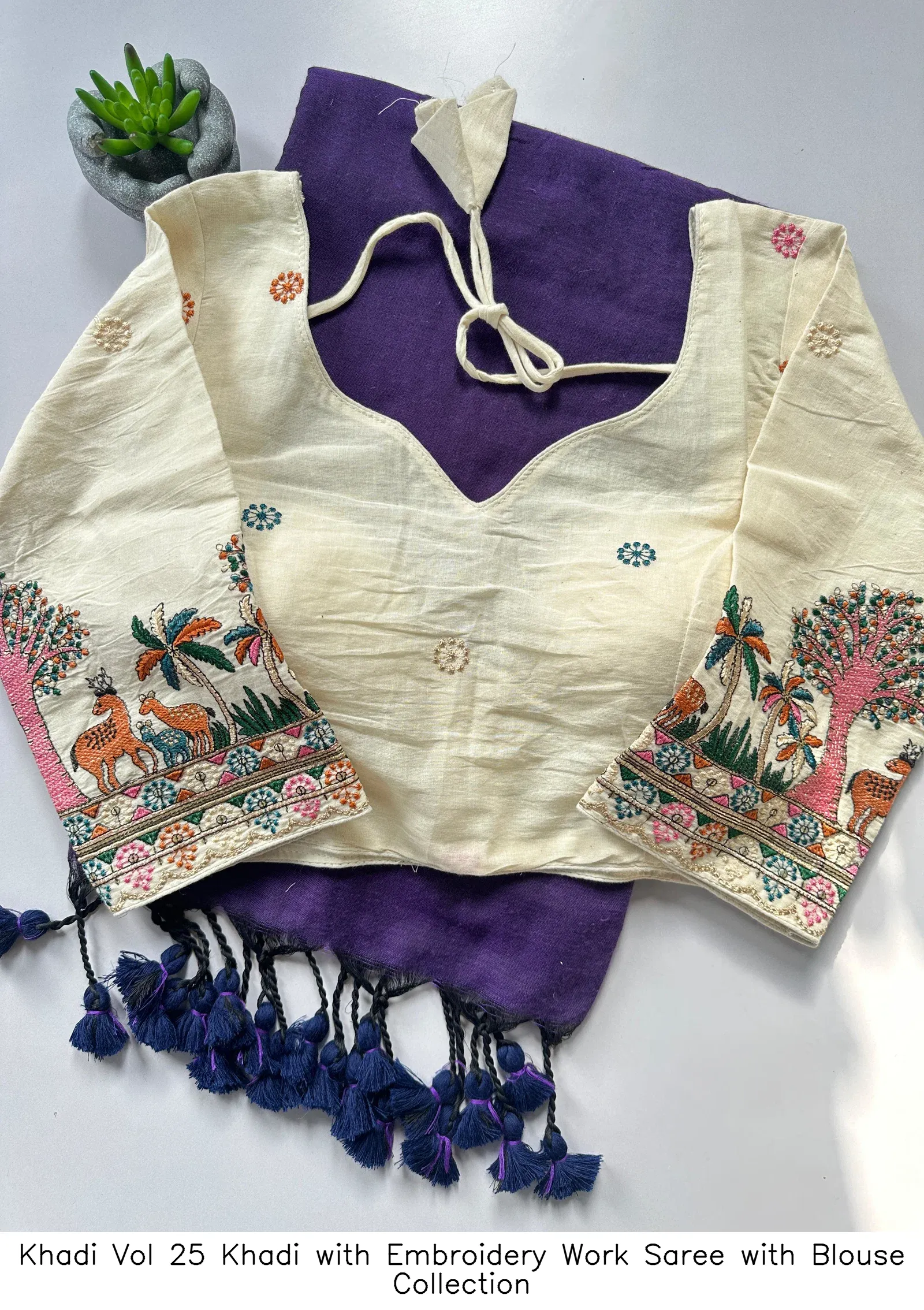 Khadi Vol 25 Khadi with Embroidery Work Saree with Blouse Collection - Image 9