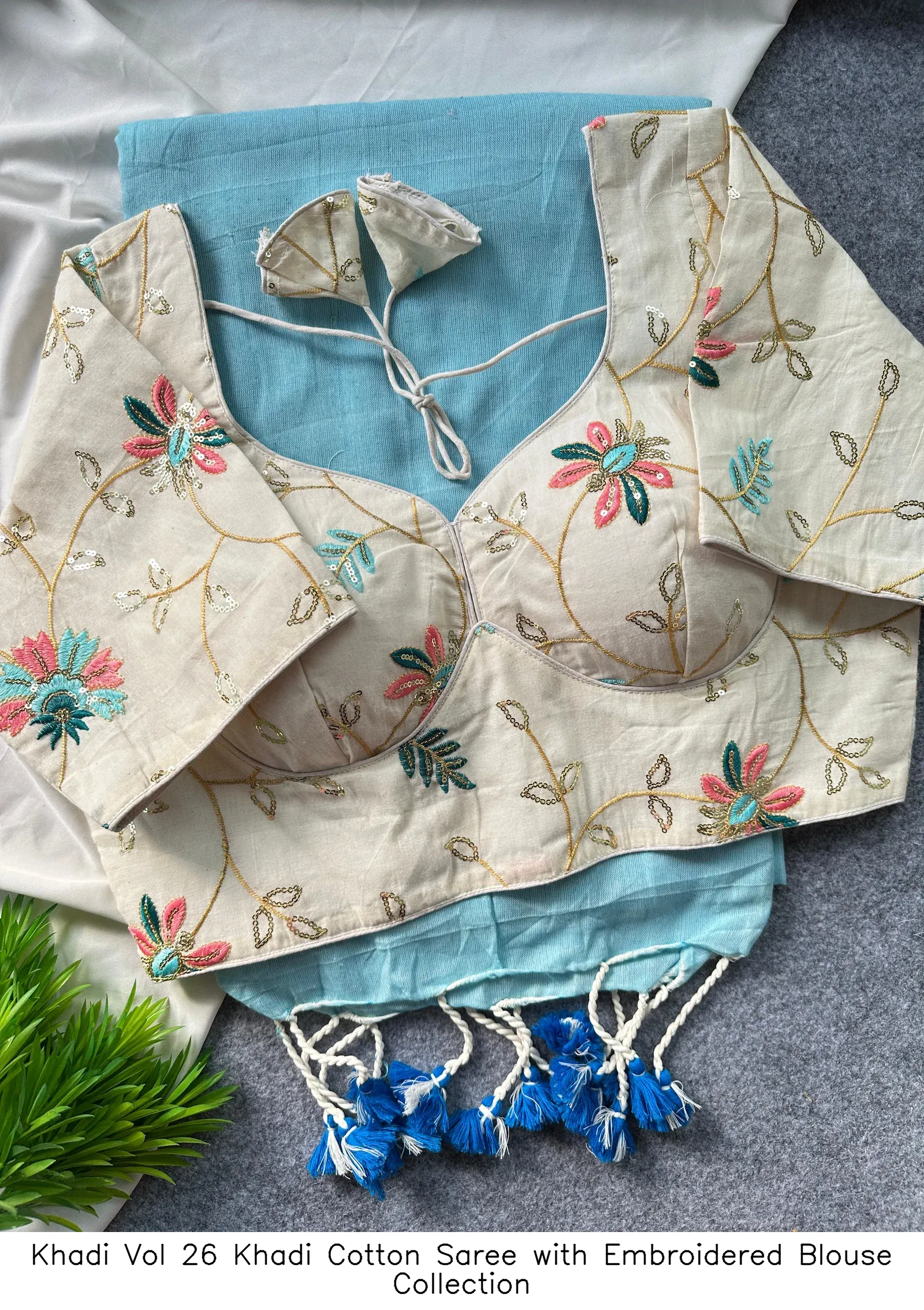 Khadi Vol 26 Khadi Cotton Saree with Embroidered Blouse Collection