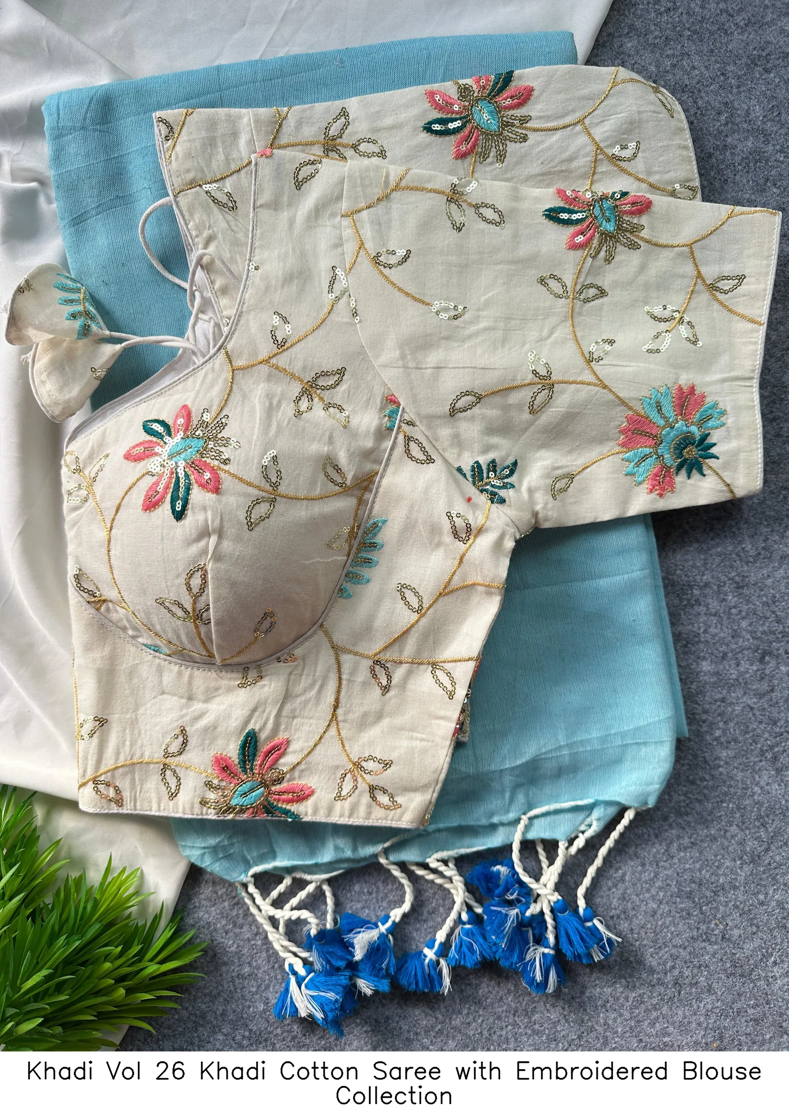 Khadi Vol 26 Khadi Cotton Saree with Embroidered Blouse Collection - Image 10