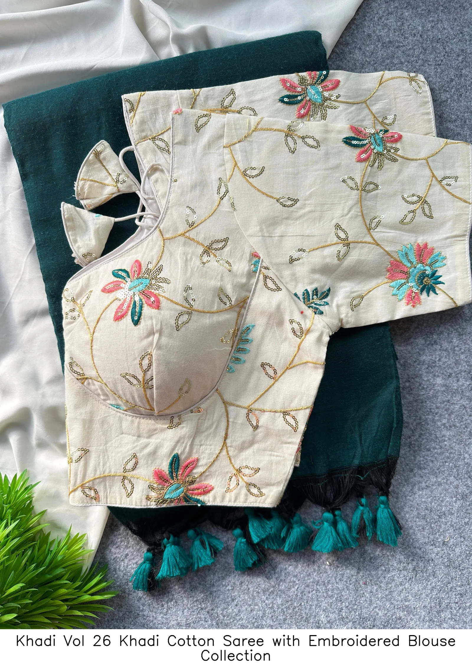 Khadi Vol 26 Khadi Cotton Saree with Embroidered Blouse Collection - Image 12