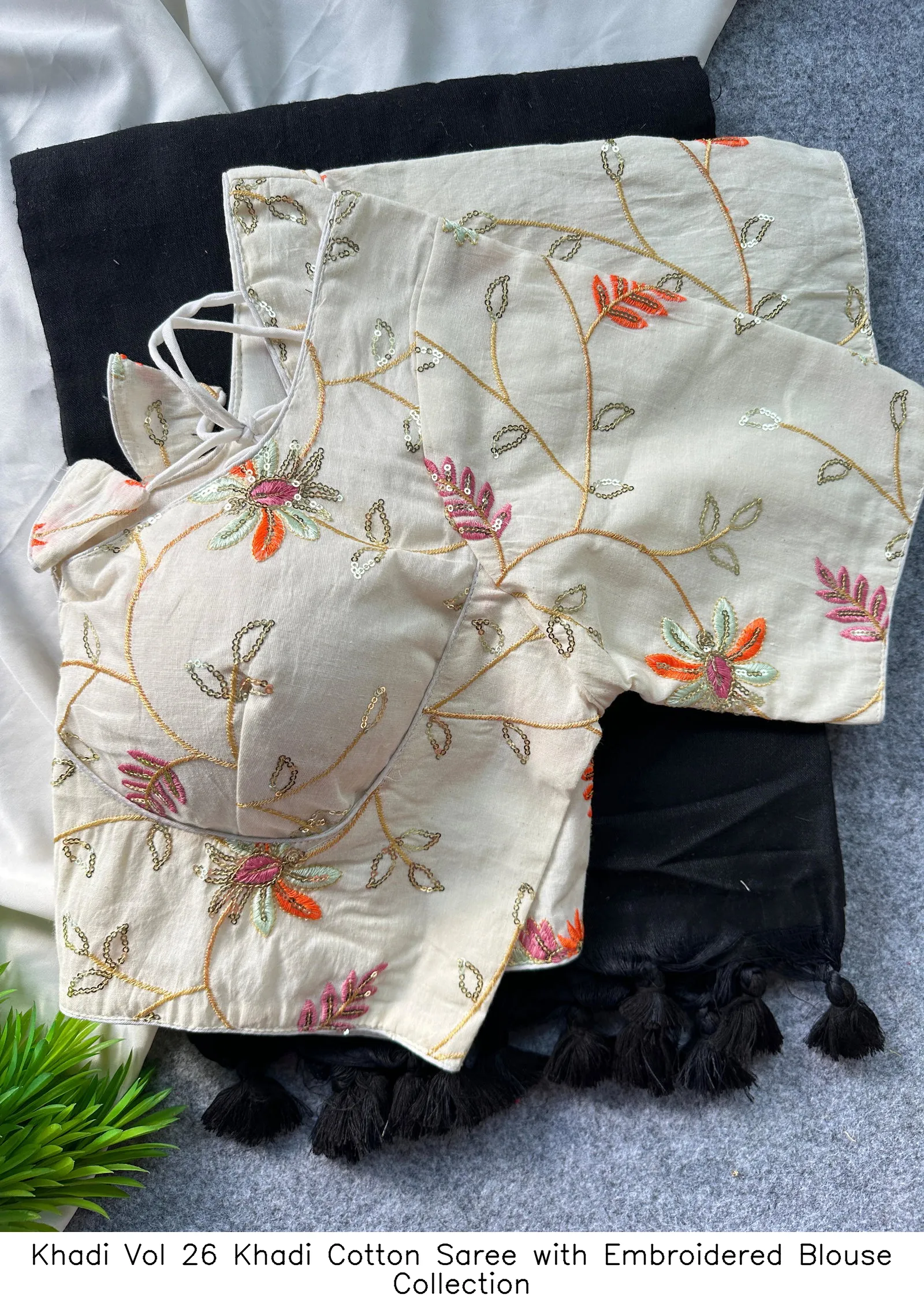 Khadi Vol 26 Khadi Cotton Saree with Embroidered Blouse Collection - Image 13