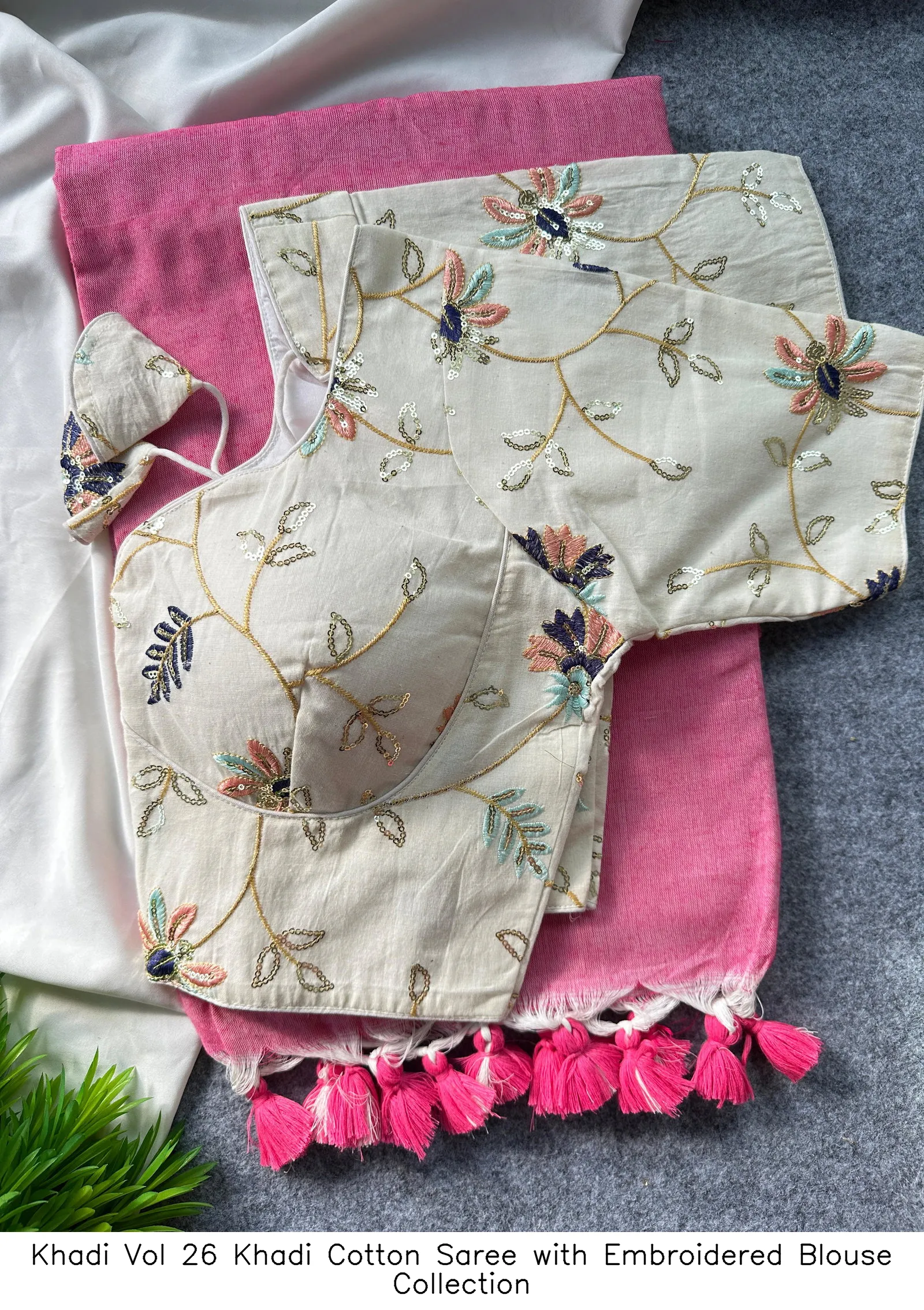 Khadi Vol 26 Khadi Cotton Saree with Embroidered Blouse Collection - Image 14