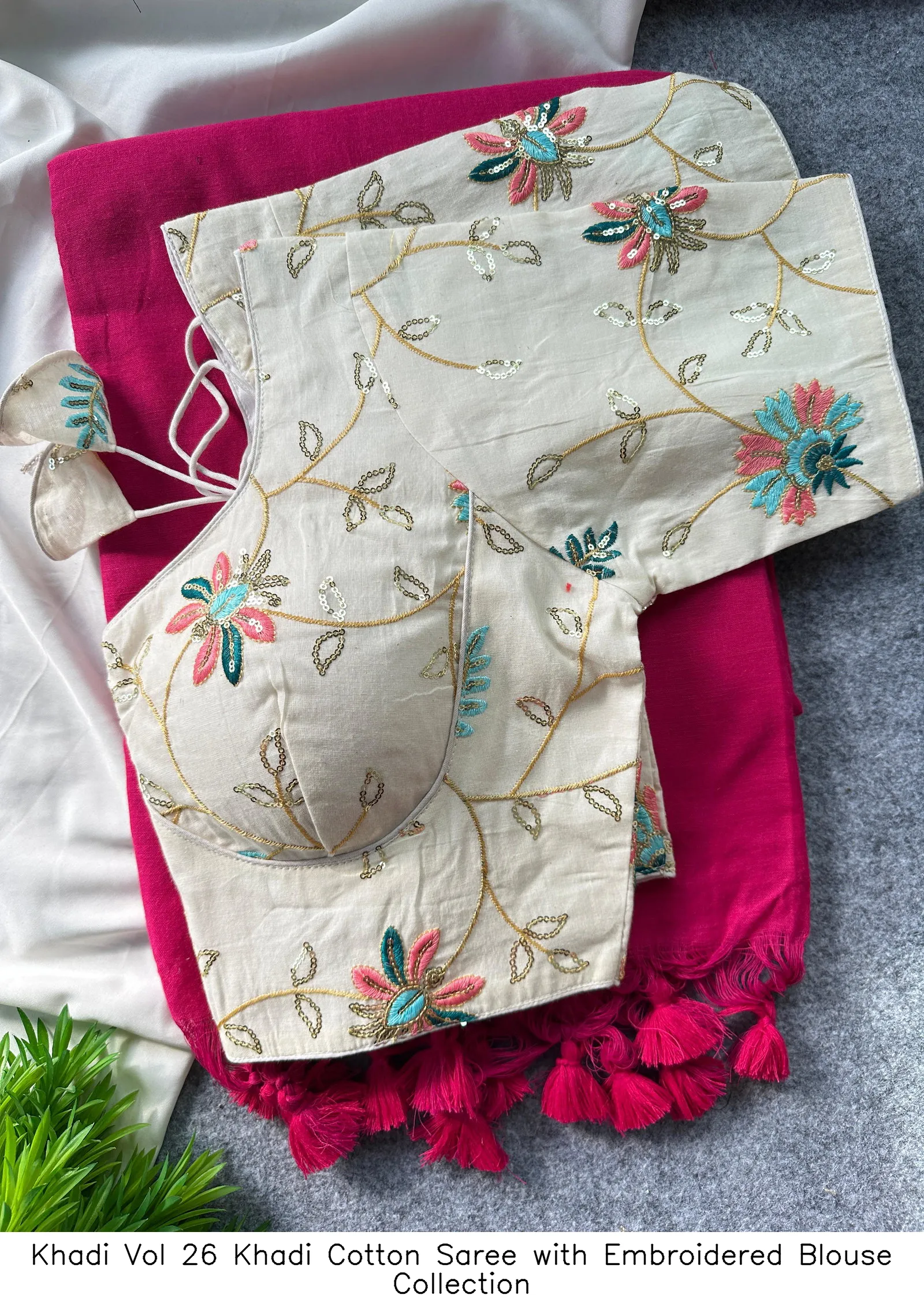 Khadi Vol 26 Khadi Cotton Saree with Embroidered Blouse Collection - Image 2
