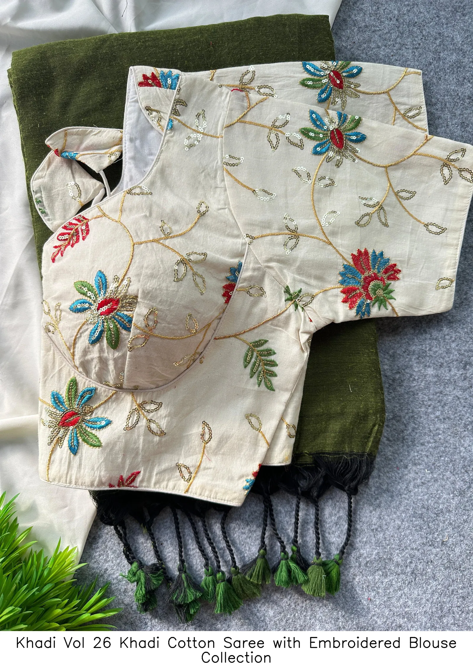 Khadi Vol 26 Khadi Cotton Saree with Embroidered Blouse Collection - Image 3