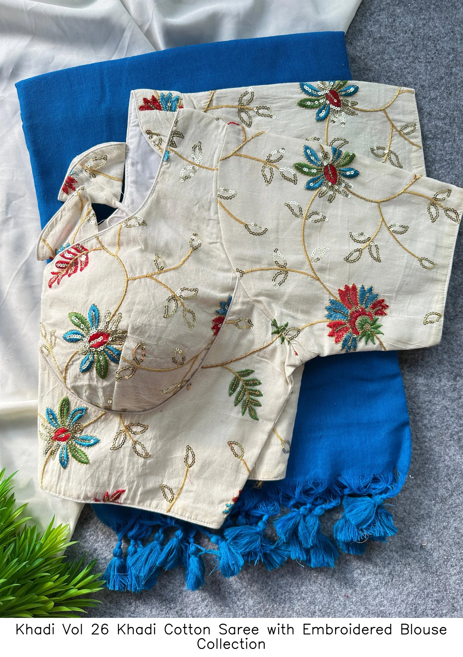Khadi Vol 26 Khadi Cotton Saree with Embroidered Blouse Collection - Image 4