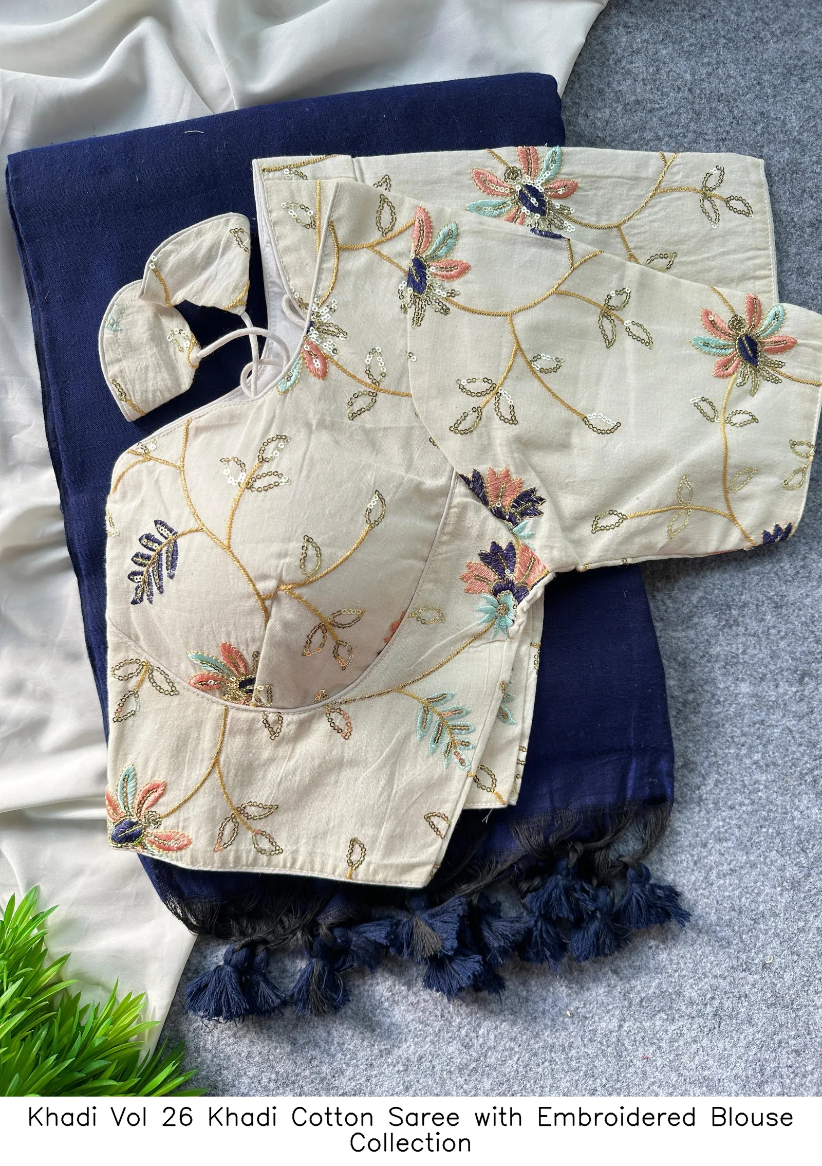 Khadi Vol 26 Khadi Cotton Saree with Embroidered Blouse Collection - Image 5