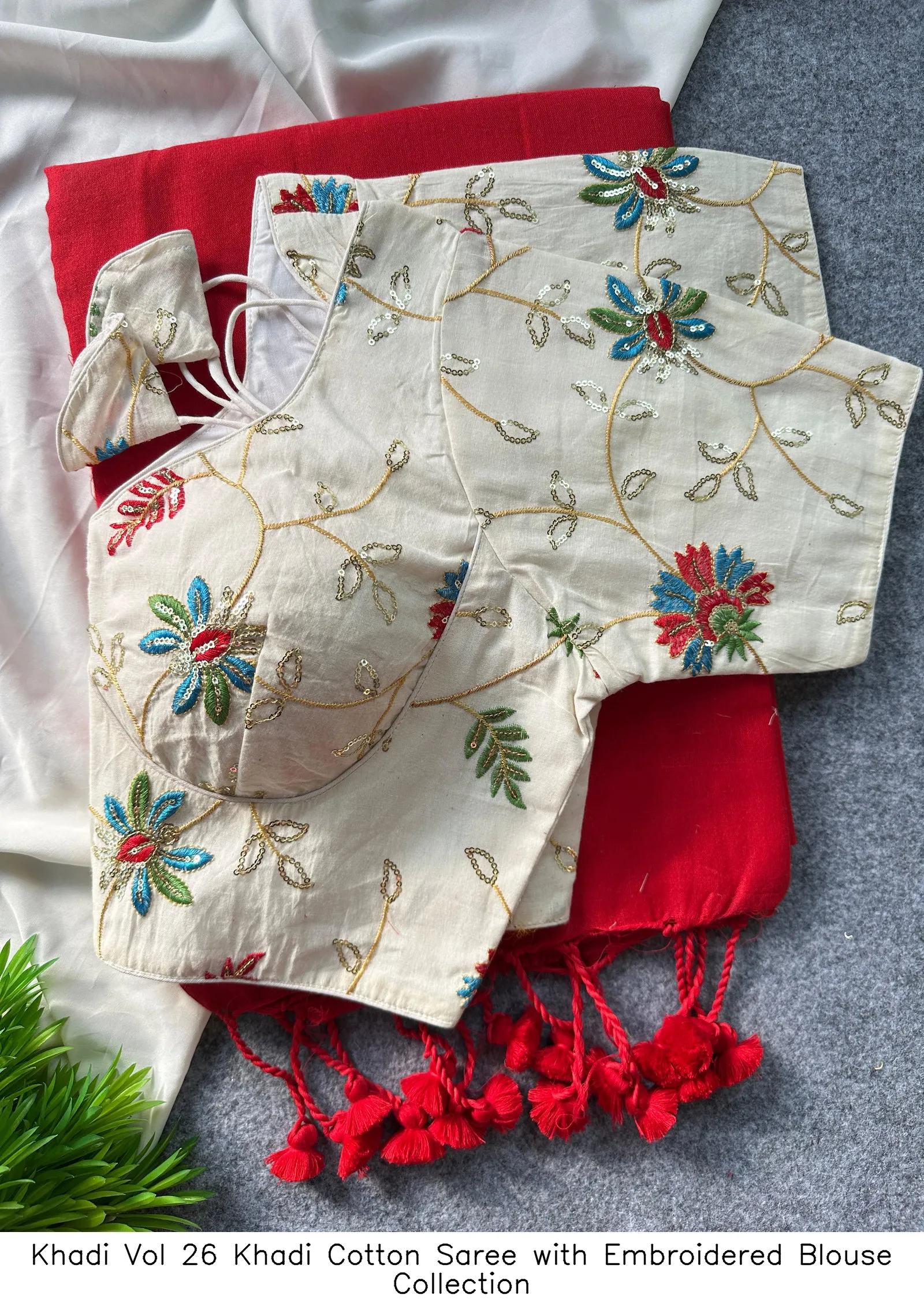 Khadi Vol 26 Khadi Cotton Saree with Embroidered Blouse Collection - Image 6
