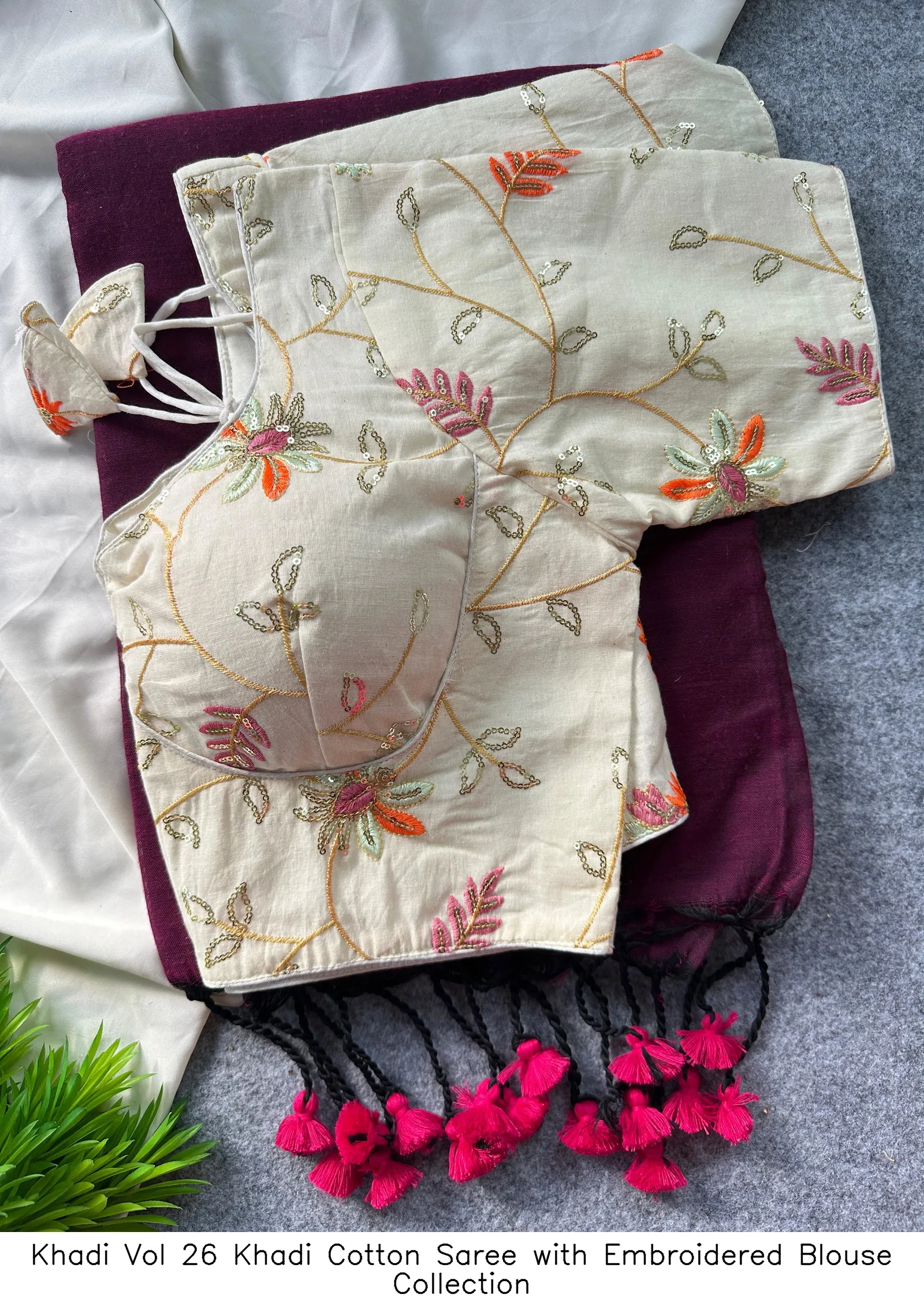 Khadi Vol 26 Khadi Cotton Saree with Embroidered Blouse Collection - Image 7