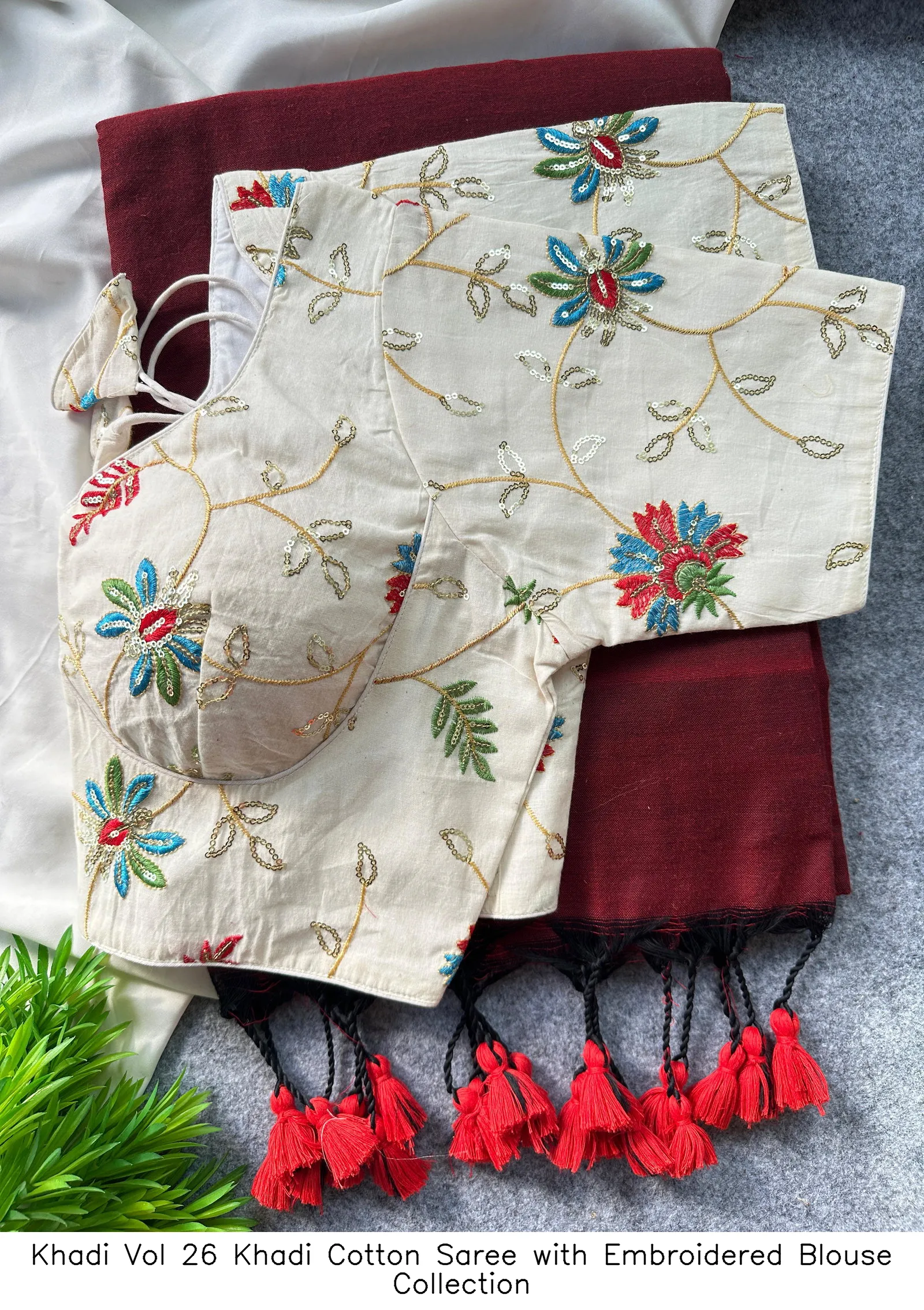 Khadi Vol 26 Khadi Cotton Saree with Embroidered Blouse Collection - Image 8
