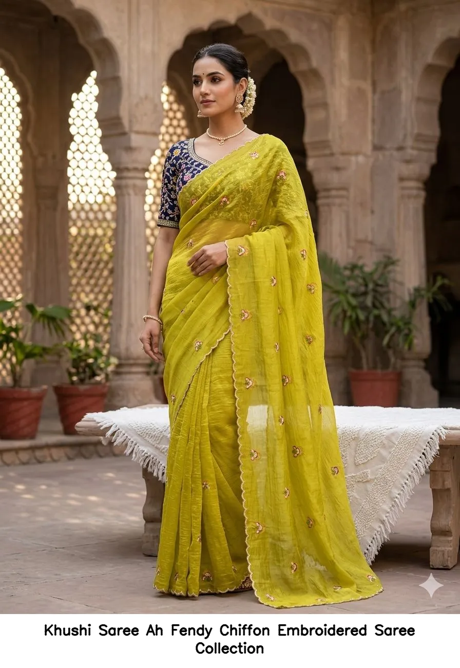 Khushi Saree Ah Fendy Chiffon Embroidered Saree Collection - Image 2