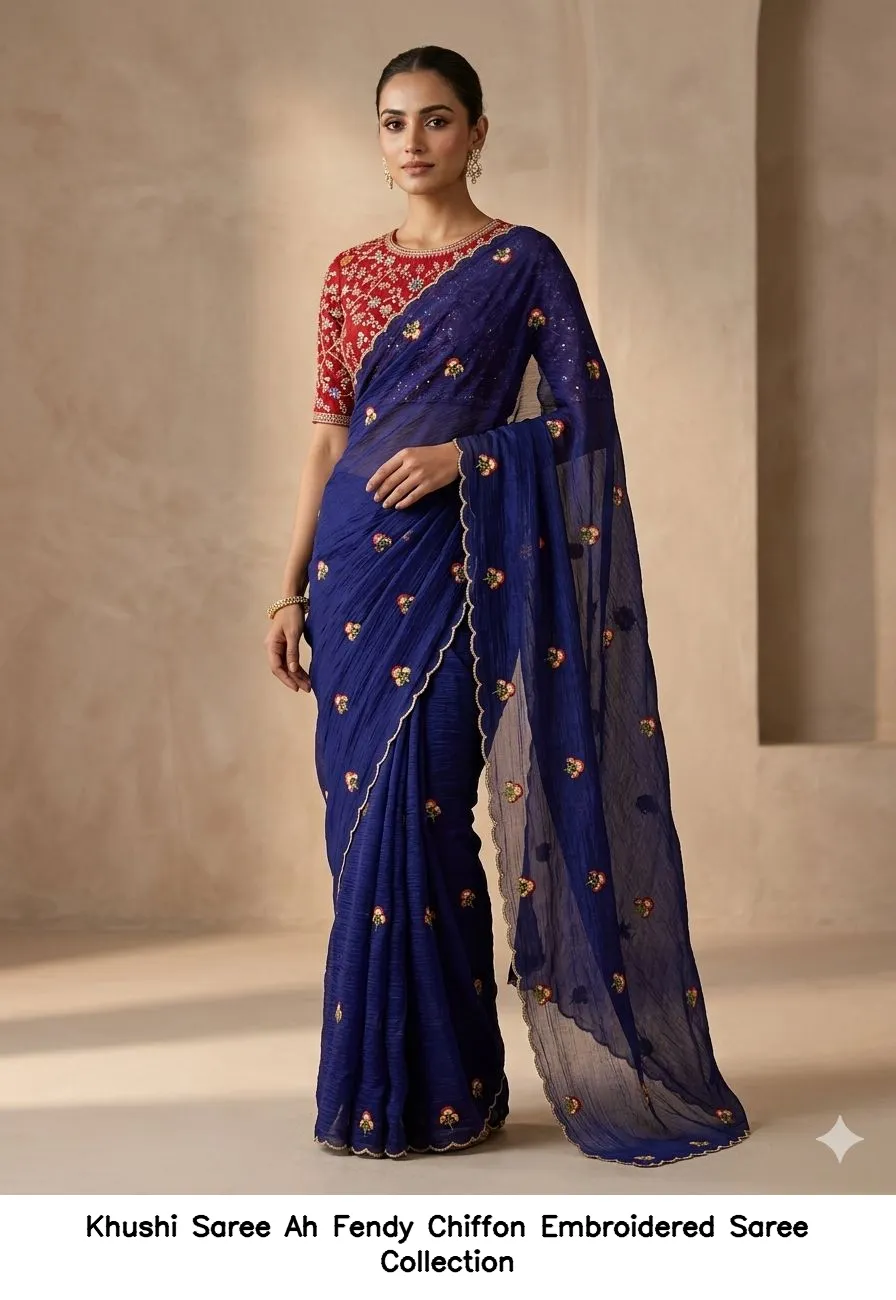 Khushi Saree Ah Fendy Chiffon Embroidered Saree Collection - Image 3