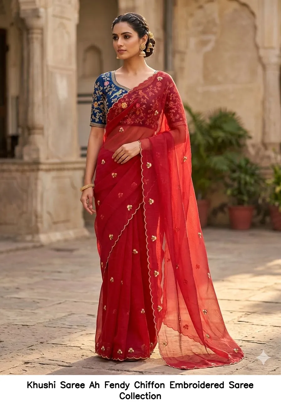 Khushi Saree Ah Fendy Chiffon Embroidered Saree Collection - Image 4