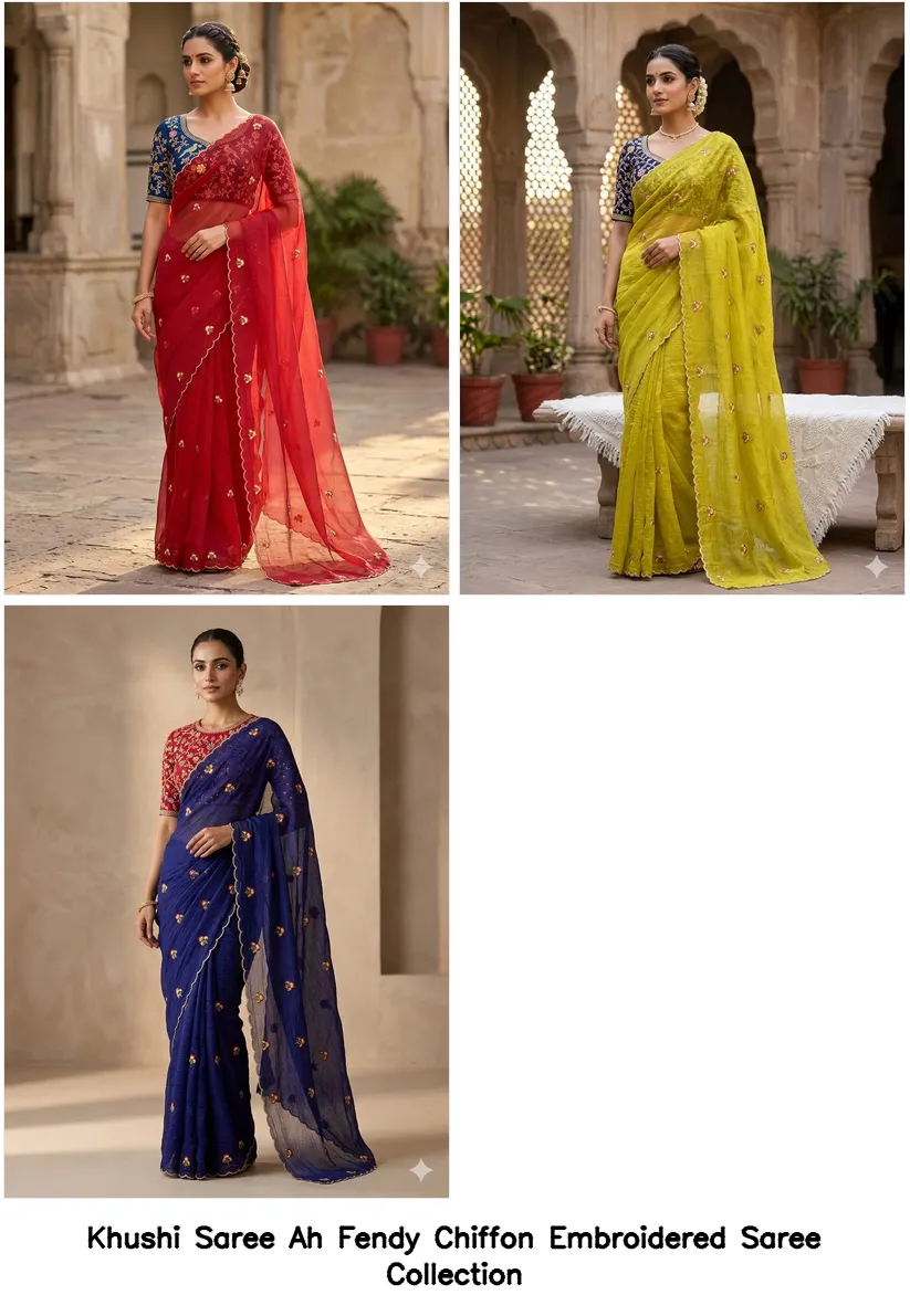 Khushi Saree Ah Fendy Chiffon Embroidered Saree Collection - Image 5