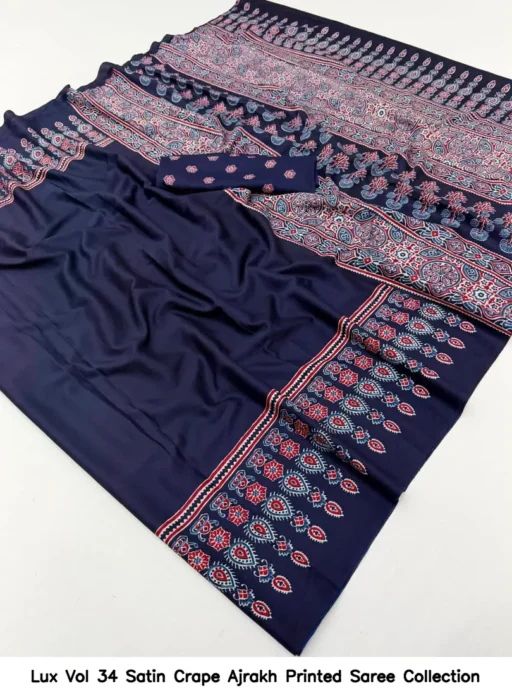 Lux Vol 34 Satin Crape Ajrakh Printed Saree Collection