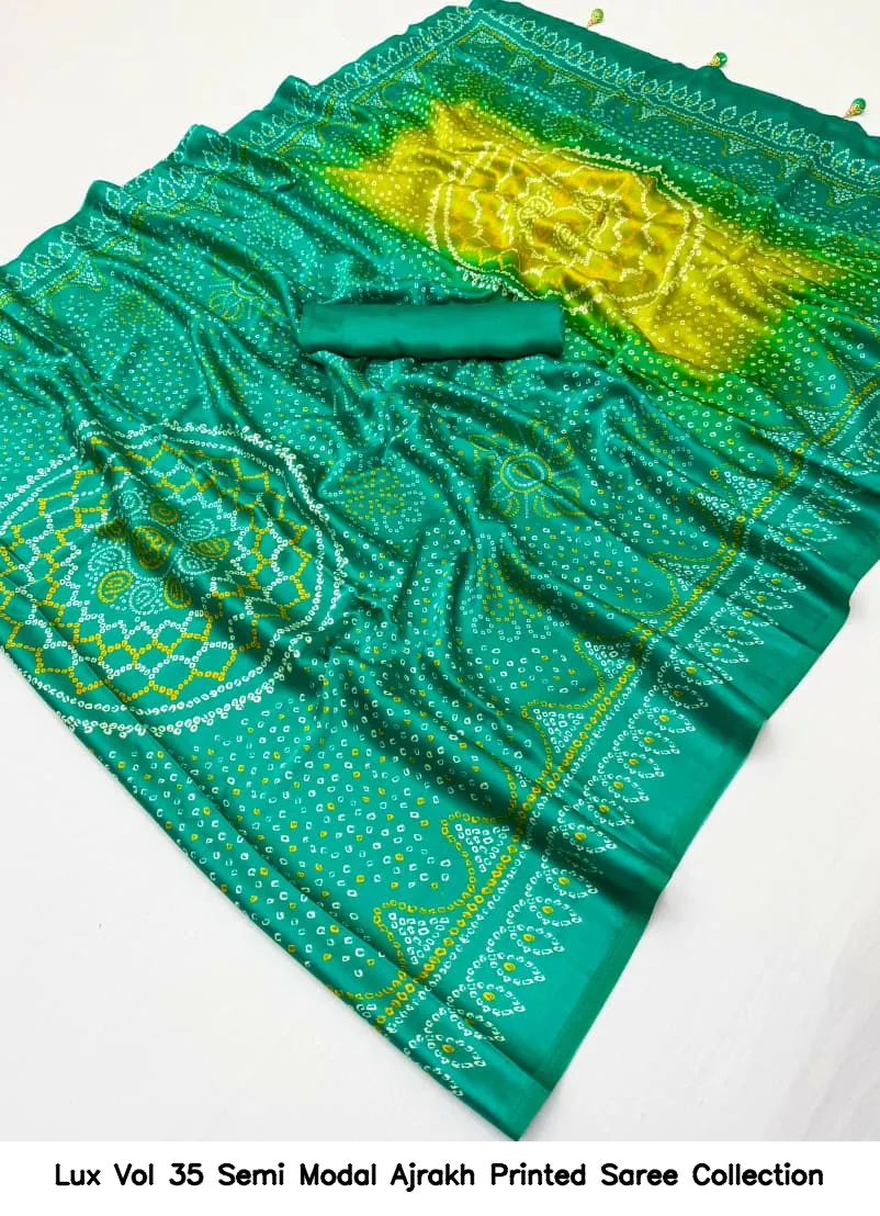 Lux Vol 35 Semi Modal Ajrakh Printed Saree Collection