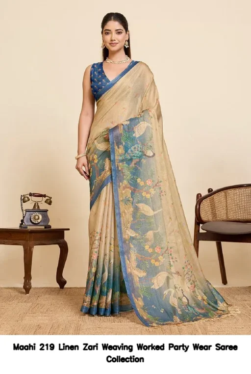 Maahi 219 Linen Zari Weaving Worked Party Wear Saree Collection