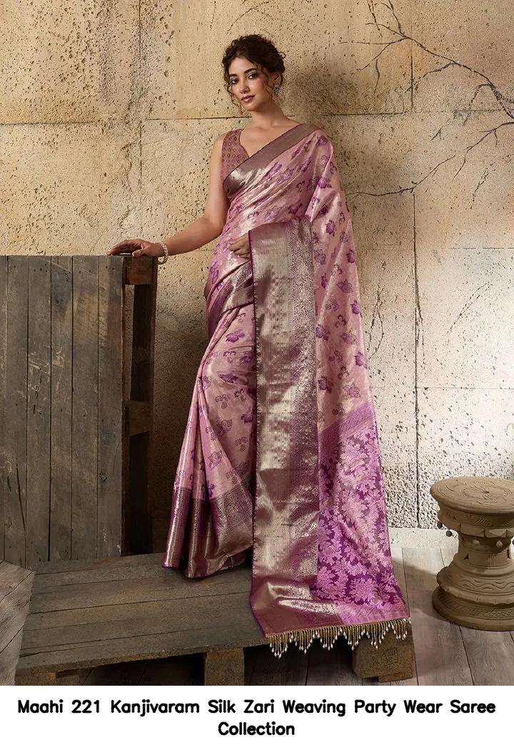 Maahi 221 Kanjivaram Silk Zari Weaving Party Wear Saree Collection - Image 2
