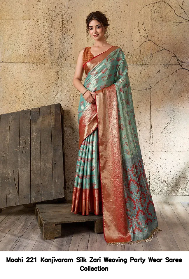 Maahi 221 Kanjivaram Silk Zari Weaving Party Wear Saree Collection - Image 6
