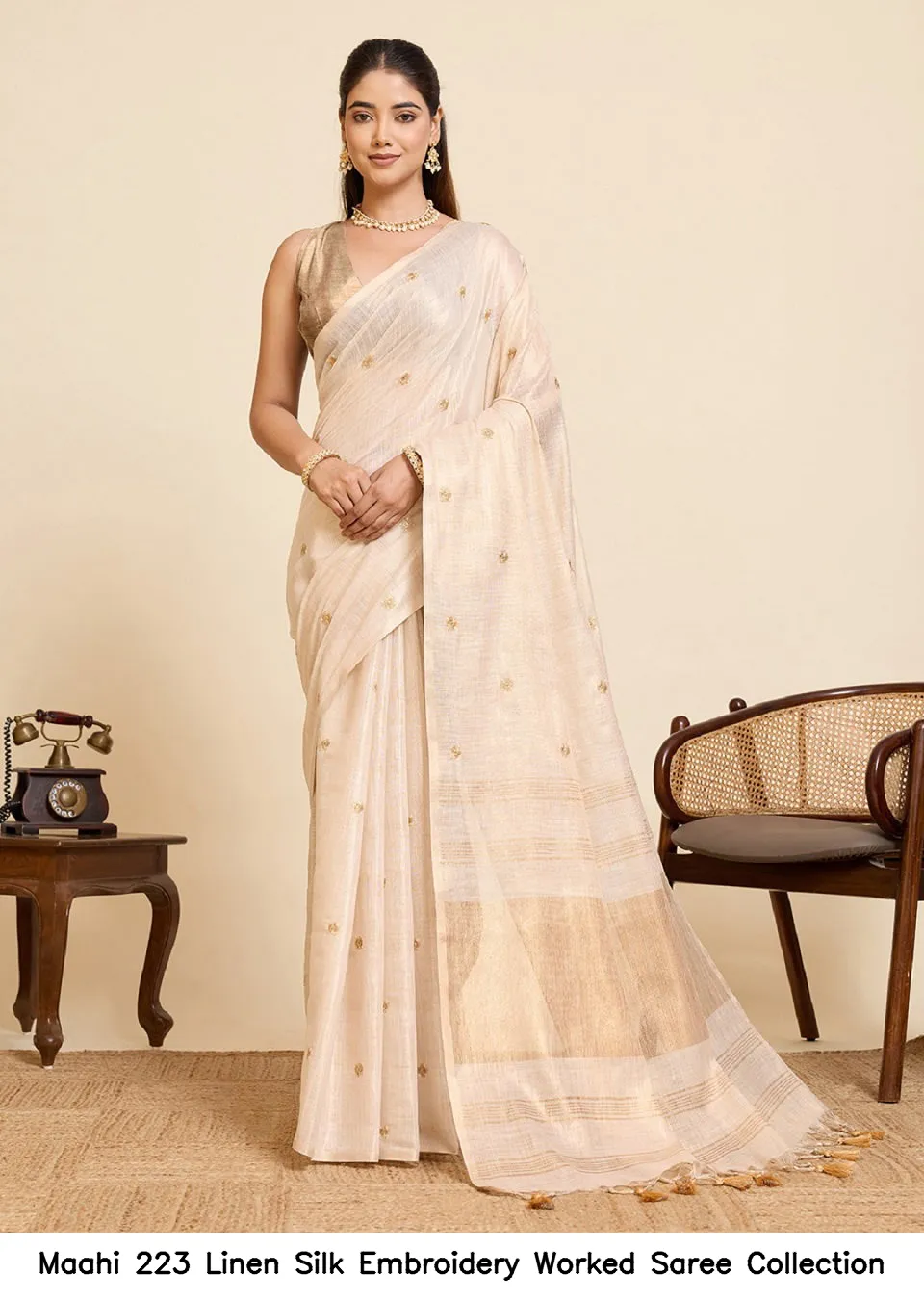 Maahi 223 Linen Silk Embroidery Worked Saree Collection - Image 4