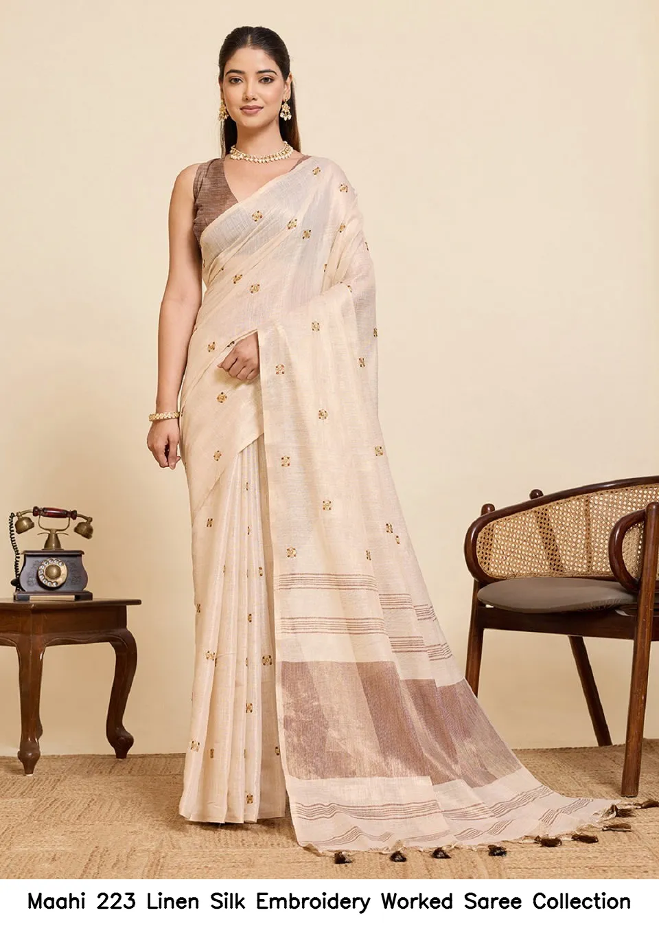 Maahi 223 Linen Silk Embroidery Worked Saree Collection - Image 8