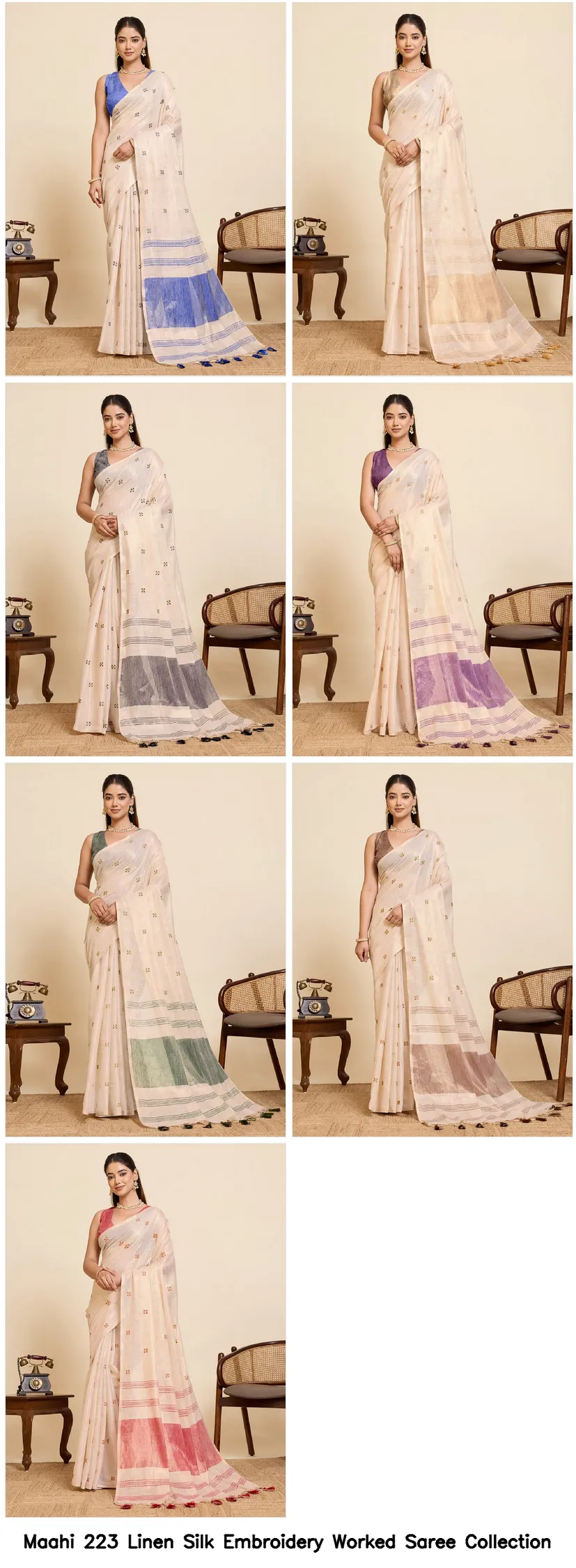 Maahi 223 Linen Silk Embroidery Worked Saree Collection - Image 9