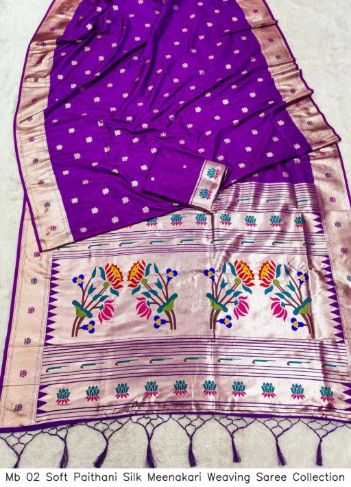 Mb 02 Soft Paithani Silk Meenakari Weaving Saree Collection