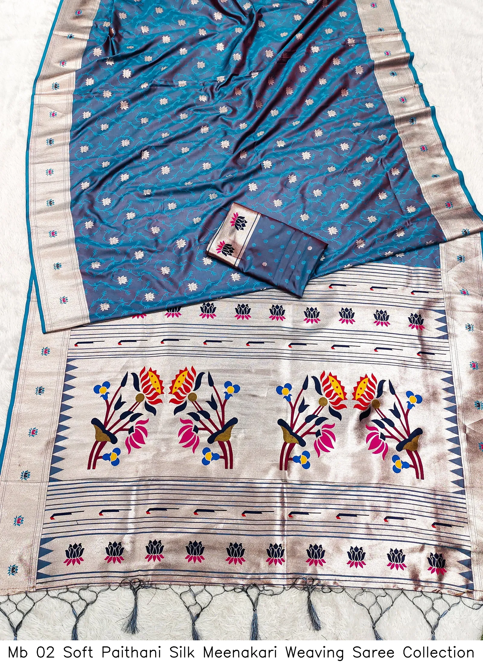 Mb 02 Soft Paithani Silk Meenakari Weaving Saree Collection - Image 2