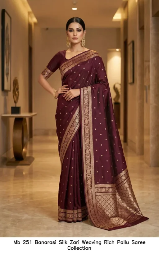 Mb 251 Banarasi Silk Zari Weaving Rich Pallu Saree Collection