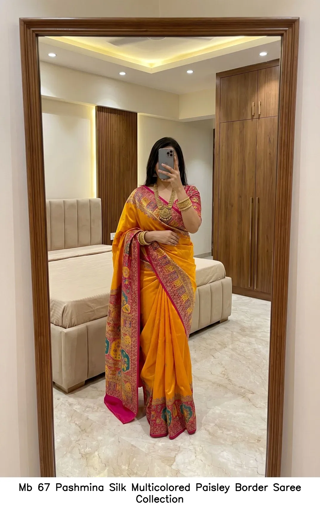 Mb 67 Pashmina Silk Multicolored Paisley Border Saree Collection - Image 4