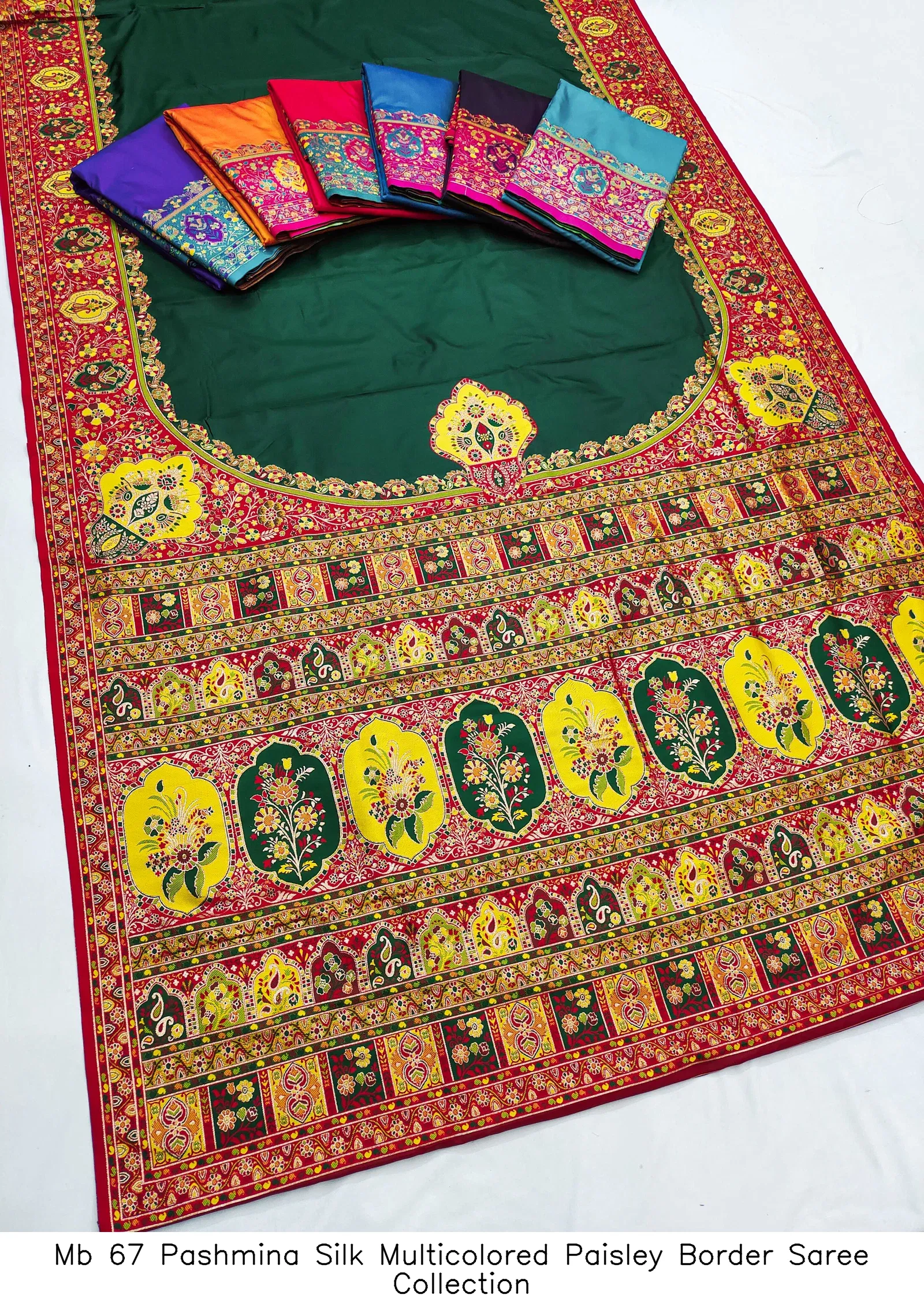 Mb 67 Pashmina Silk Multicolored Paisley Border Saree Collection - Image 7