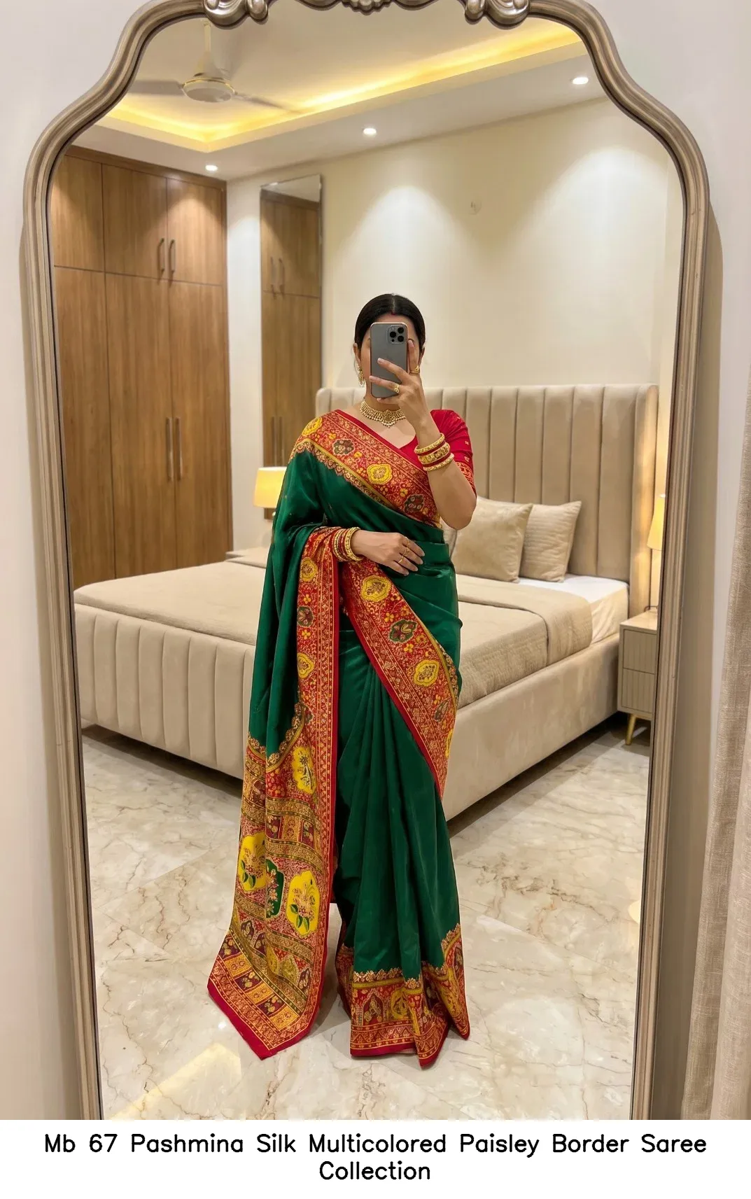 Mb 67 Pashmina Silk Multicolored Paisley Border Saree Collection - Image 8