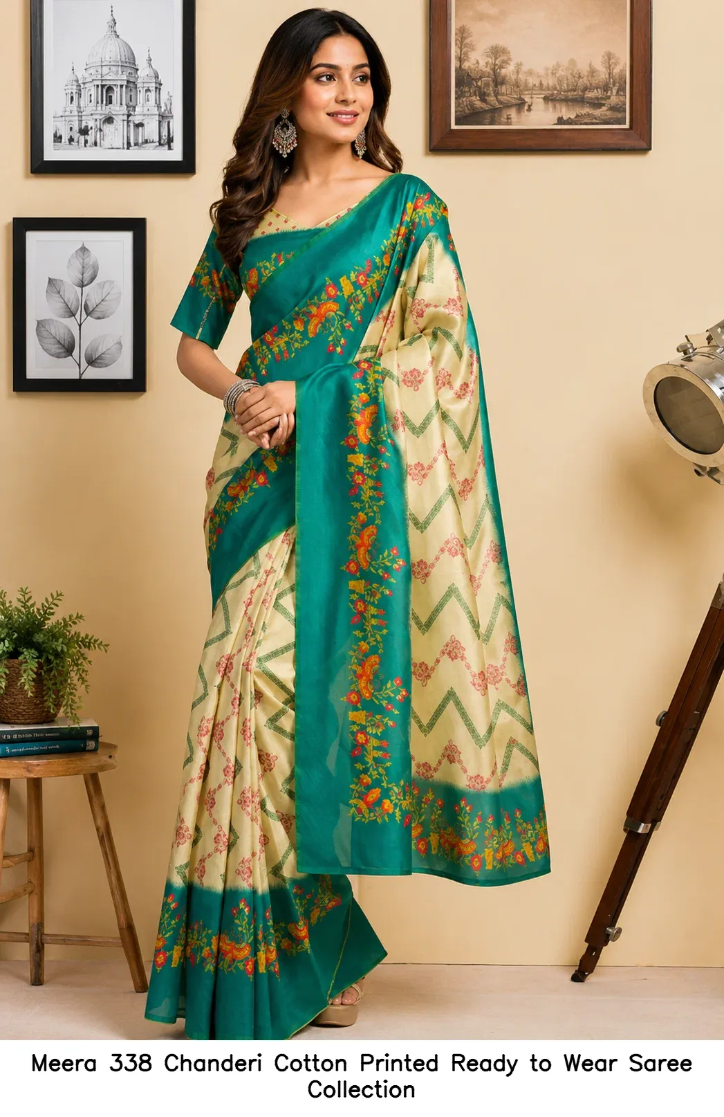 Meera 338 Chanderi Cotton Printed Ready to Wear Saree Collection - Image 4