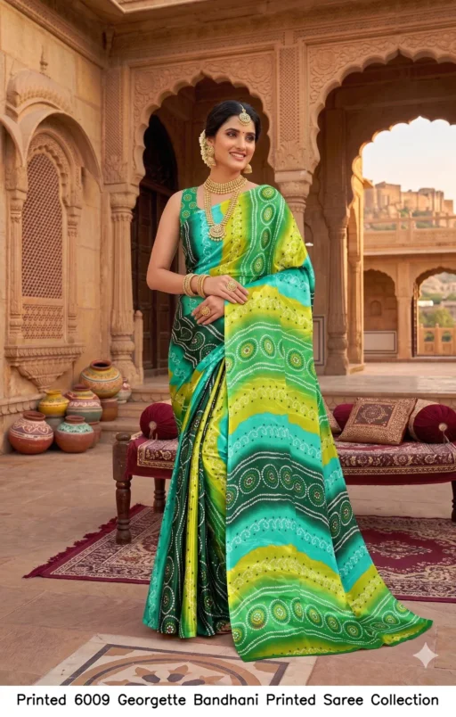 Printed 6009 Georgette Bandhani Printed Saree Collection