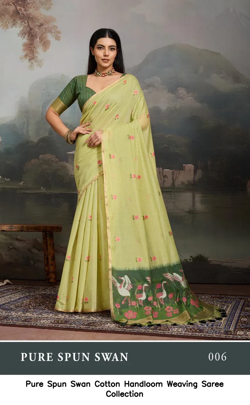 Pure Spun Swan Cotton Handloom Weaving Saree Collection - Image 2