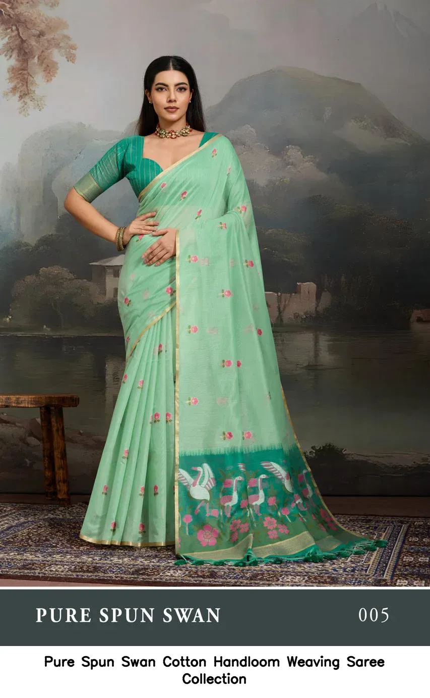 Pure Spun Swan Cotton Handloom Weaving Saree Collection - Image 3