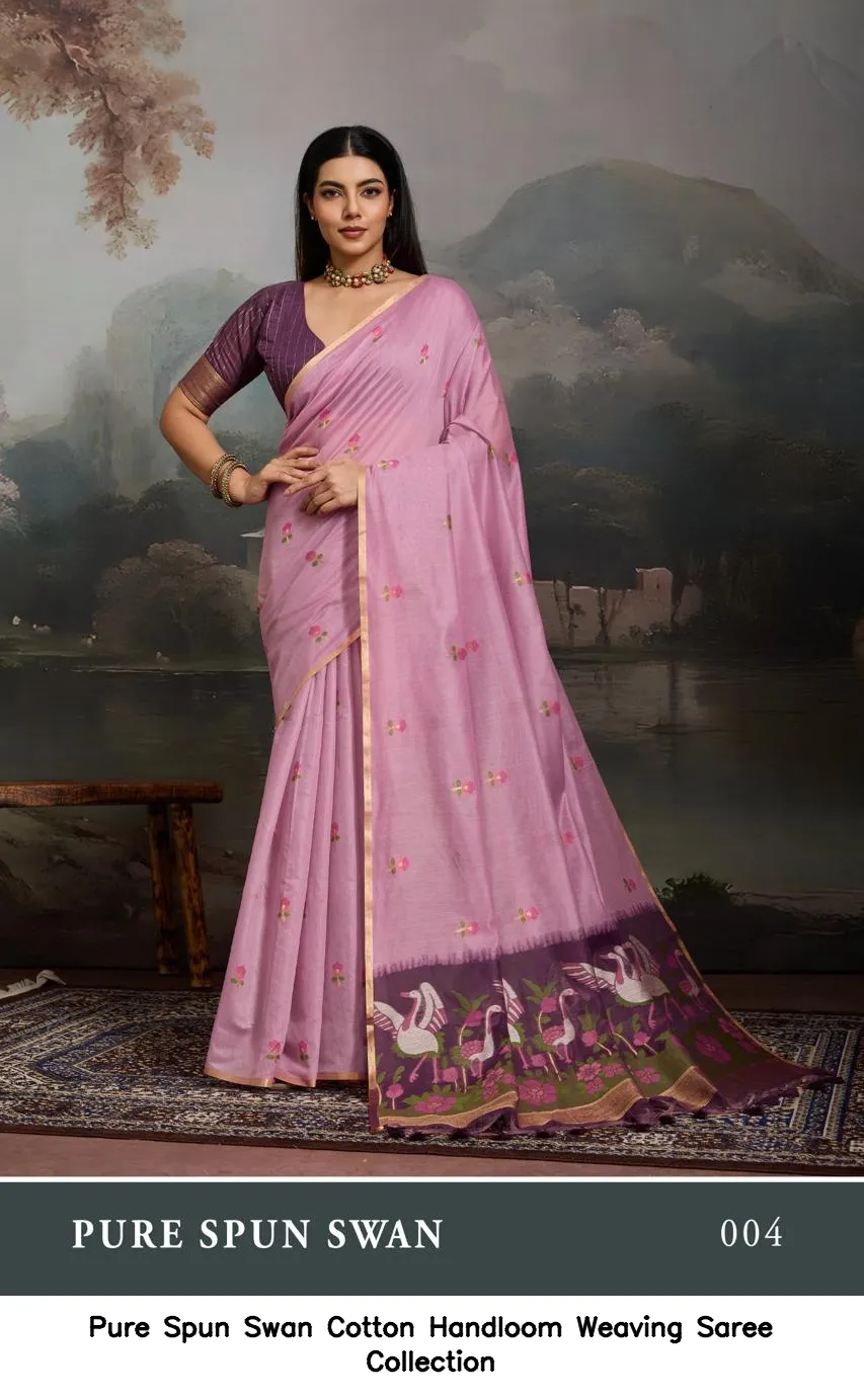 Pure Spun Swan Cotton Handloom Weaving Saree Collection - Image 4