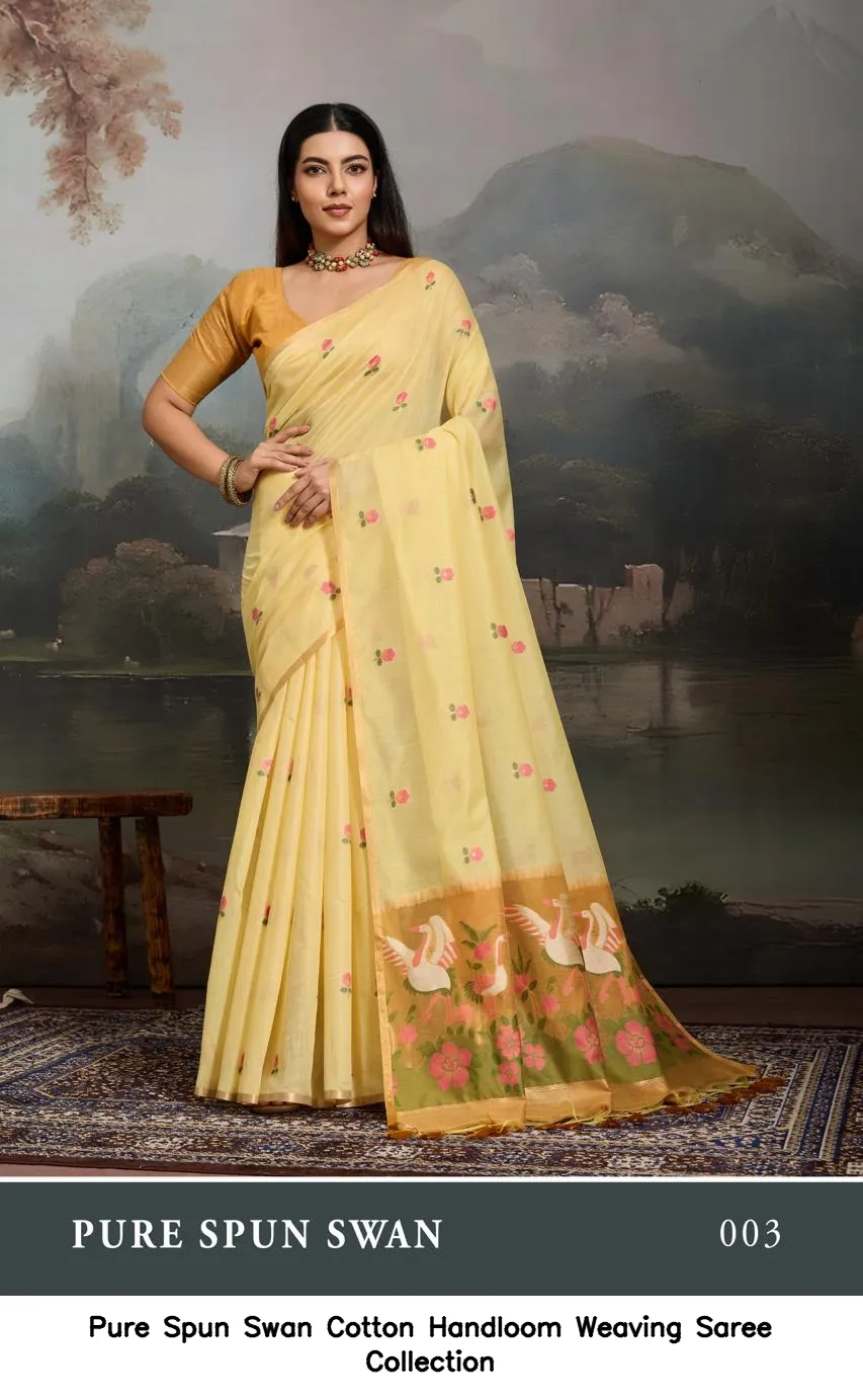 Pure Spun Swan Cotton Handloom Weaving Saree Collection - Image 5