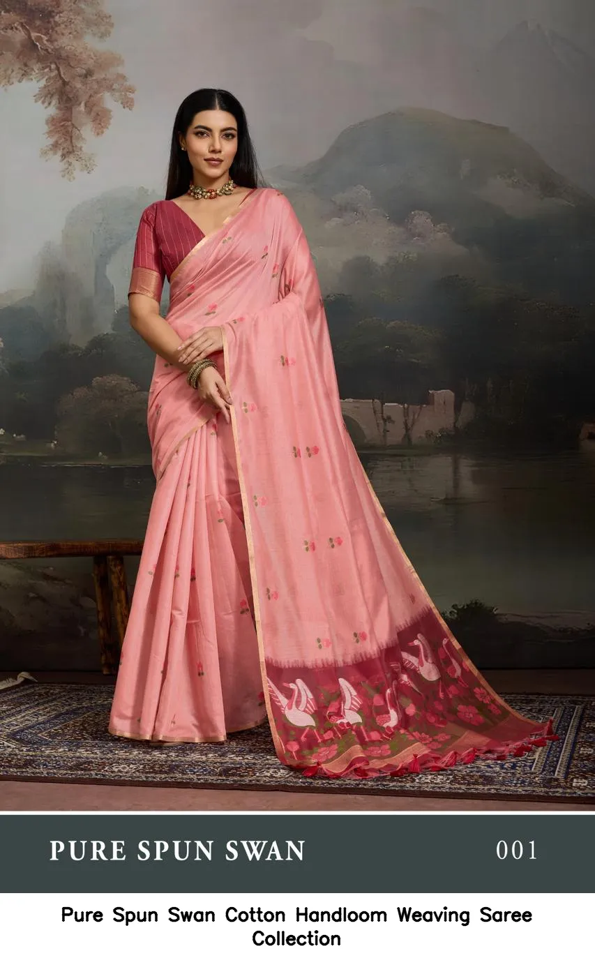 Pure Spun Swan Cotton Handloom Weaving Saree Collection - Image 6