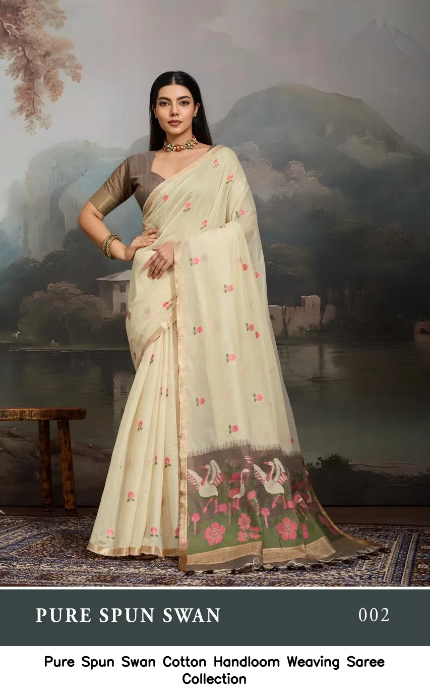Pure Spun Swan Cotton Handloom Weaving Saree Collection - Image 7