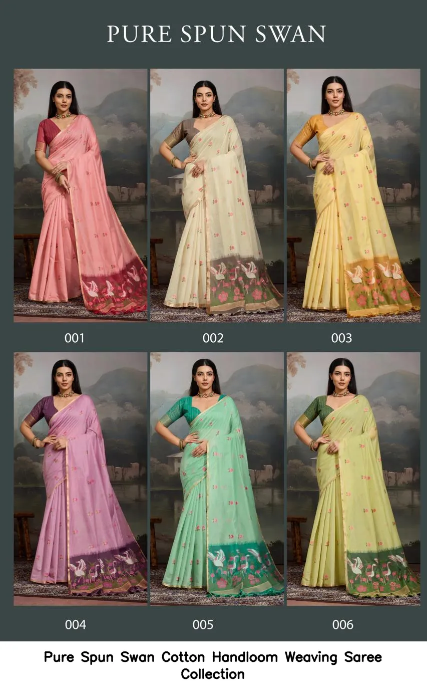 Pure Spun Swan Cotton Handloom Weaving Saree Collection - Image 8