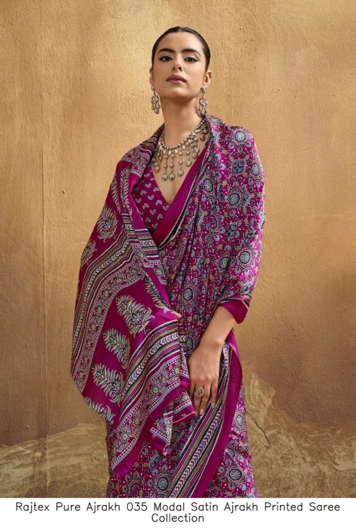 Rajtex Pure Ajrakh 035 Modal Satin Ajrakh Printed Saree Collection