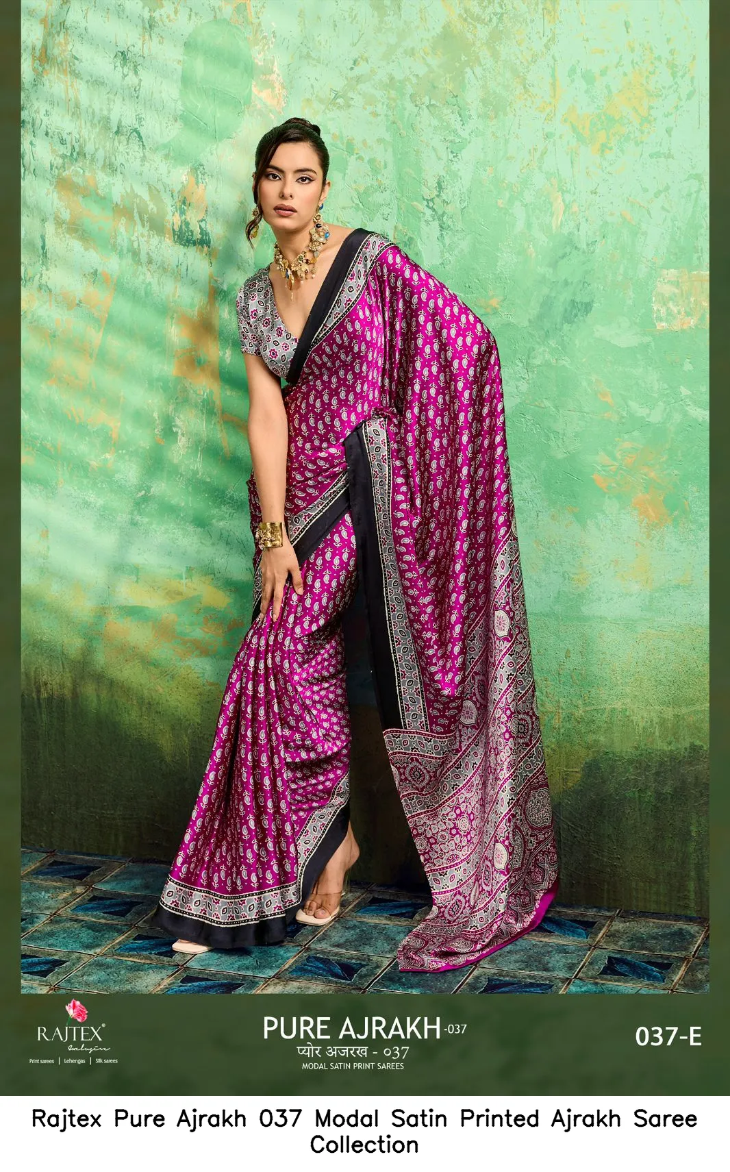 Rajtex Pure Ajrakh 037 Modal Satin Printed Ajrakh Saree Collection