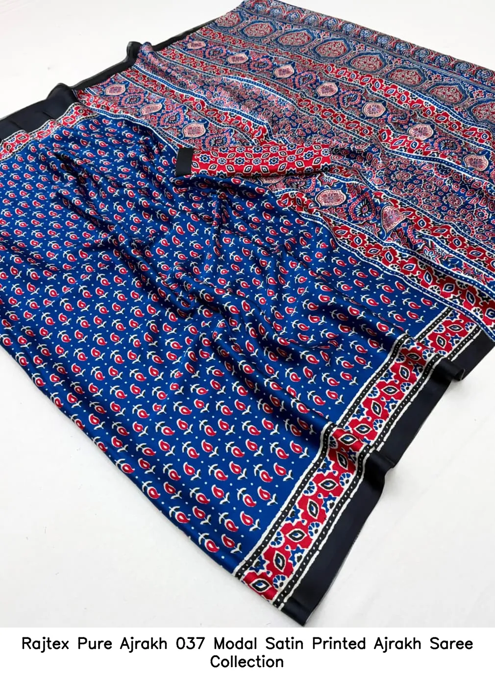 Rajtex Pure Ajrakh 037 Modal Satin Printed Ajrakh Saree Collection - Image 10