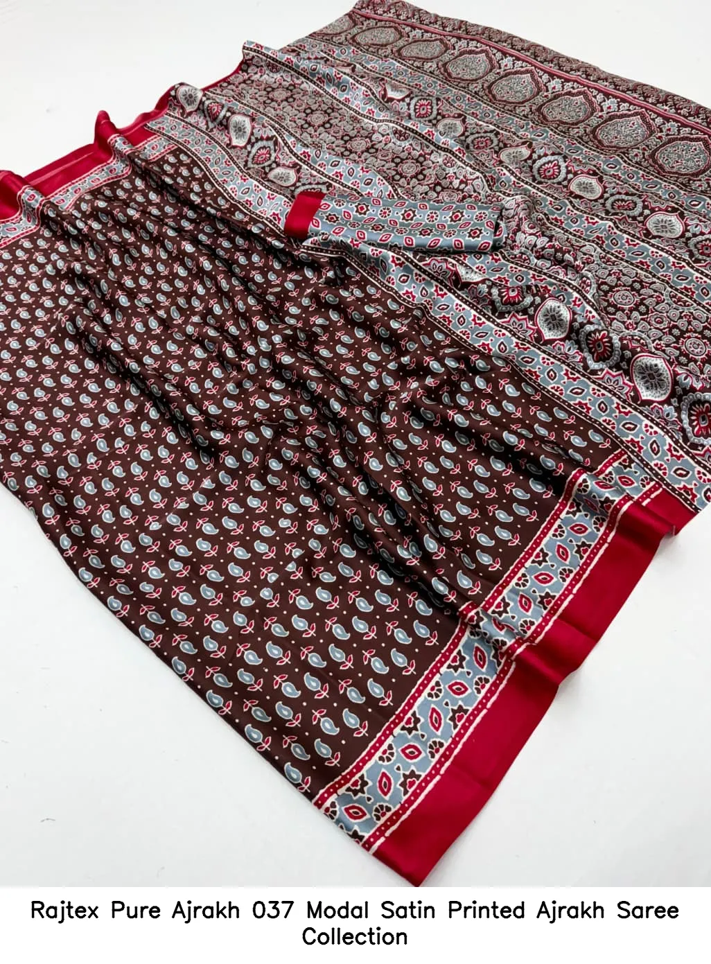 Rajtex Pure Ajrakh 037 Modal Satin Printed Ajrakh Saree Collection - Image 11