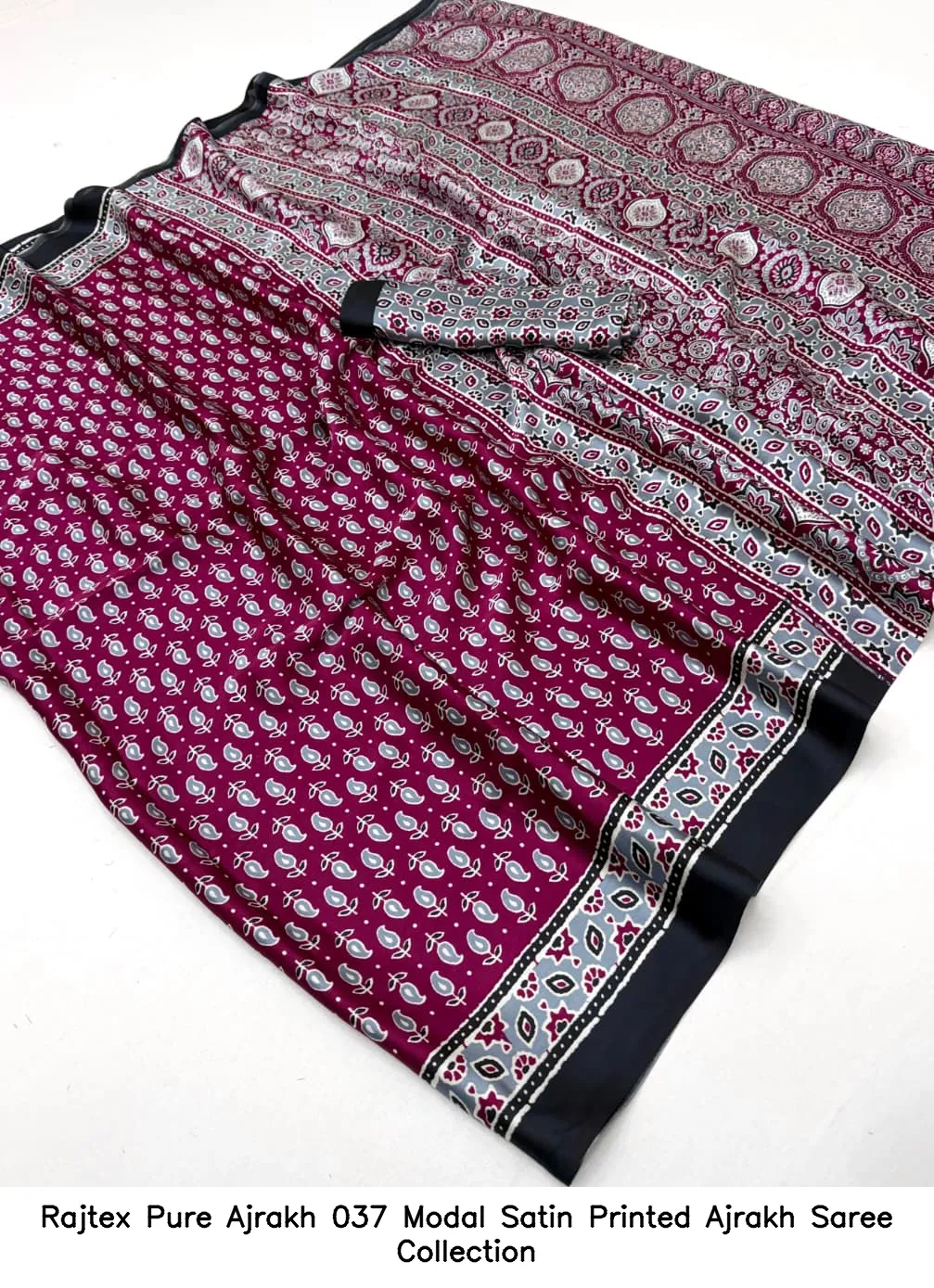 Rajtex Pure Ajrakh 037 Modal Satin Printed Ajrakh Saree Collection - Image 13