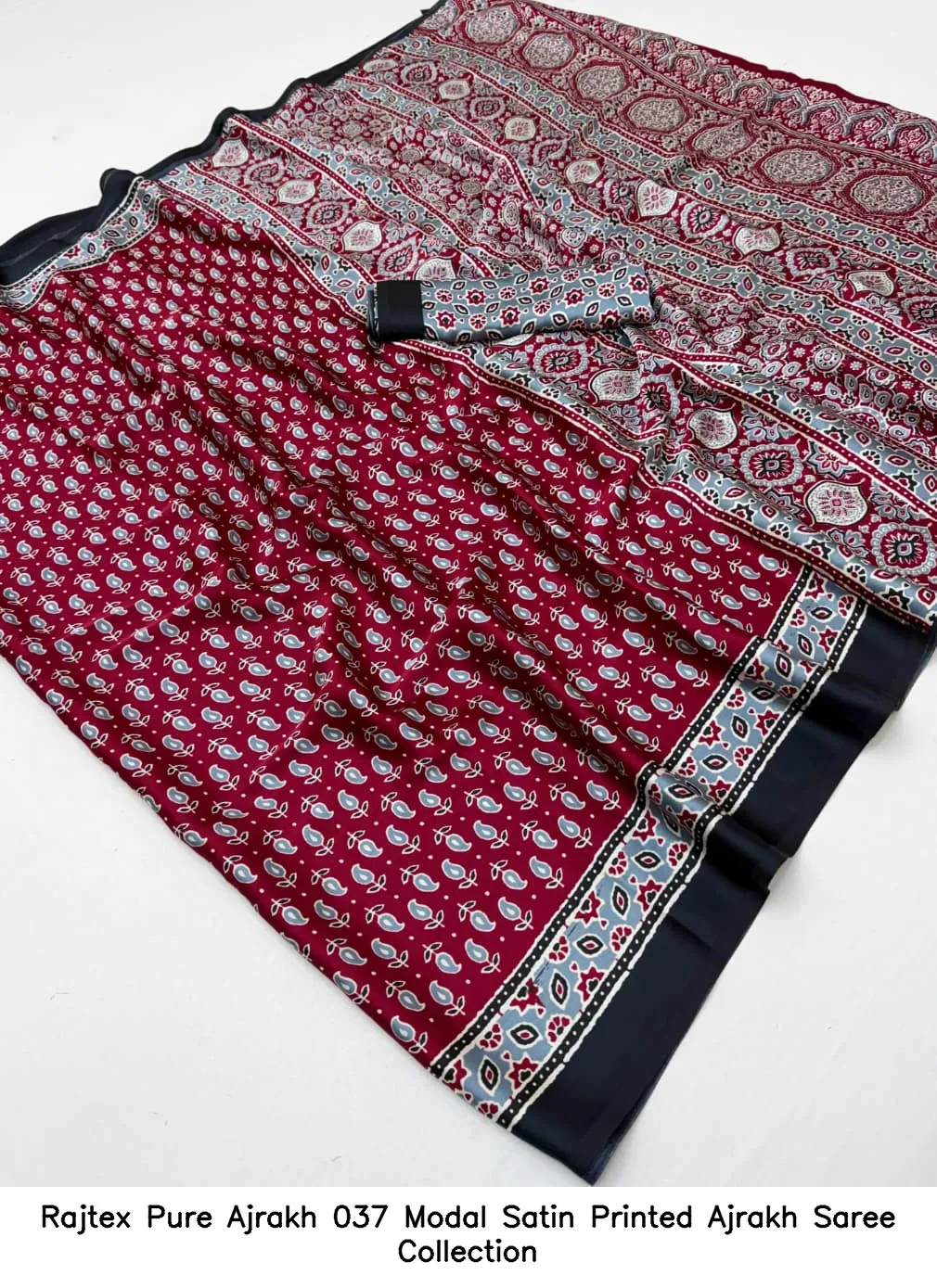 Rajtex Pure Ajrakh 037 Modal Satin Printed Ajrakh Saree Collection - Image 14