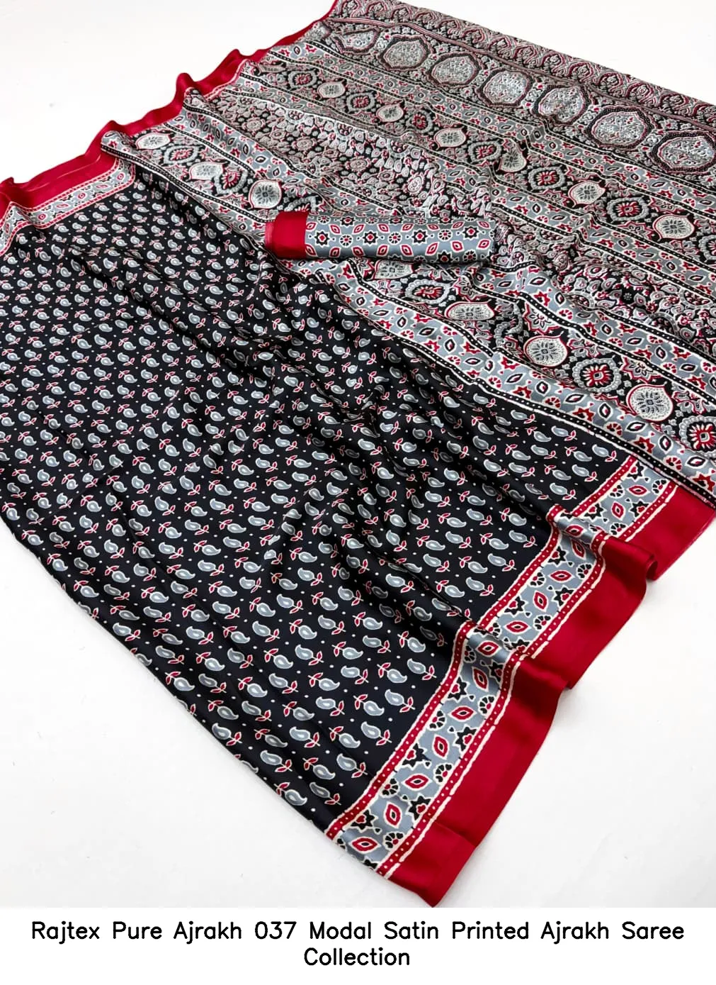 Rajtex Pure Ajrakh 037 Modal Satin Printed Ajrakh Saree Collection - Image 2