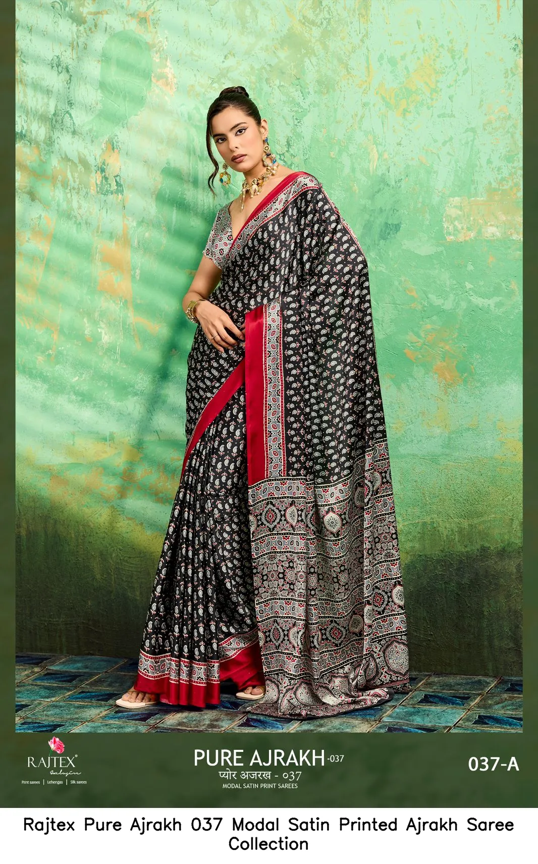 Rajtex Pure Ajrakh 037 Modal Satin Printed Ajrakh Saree Collection - Image 5