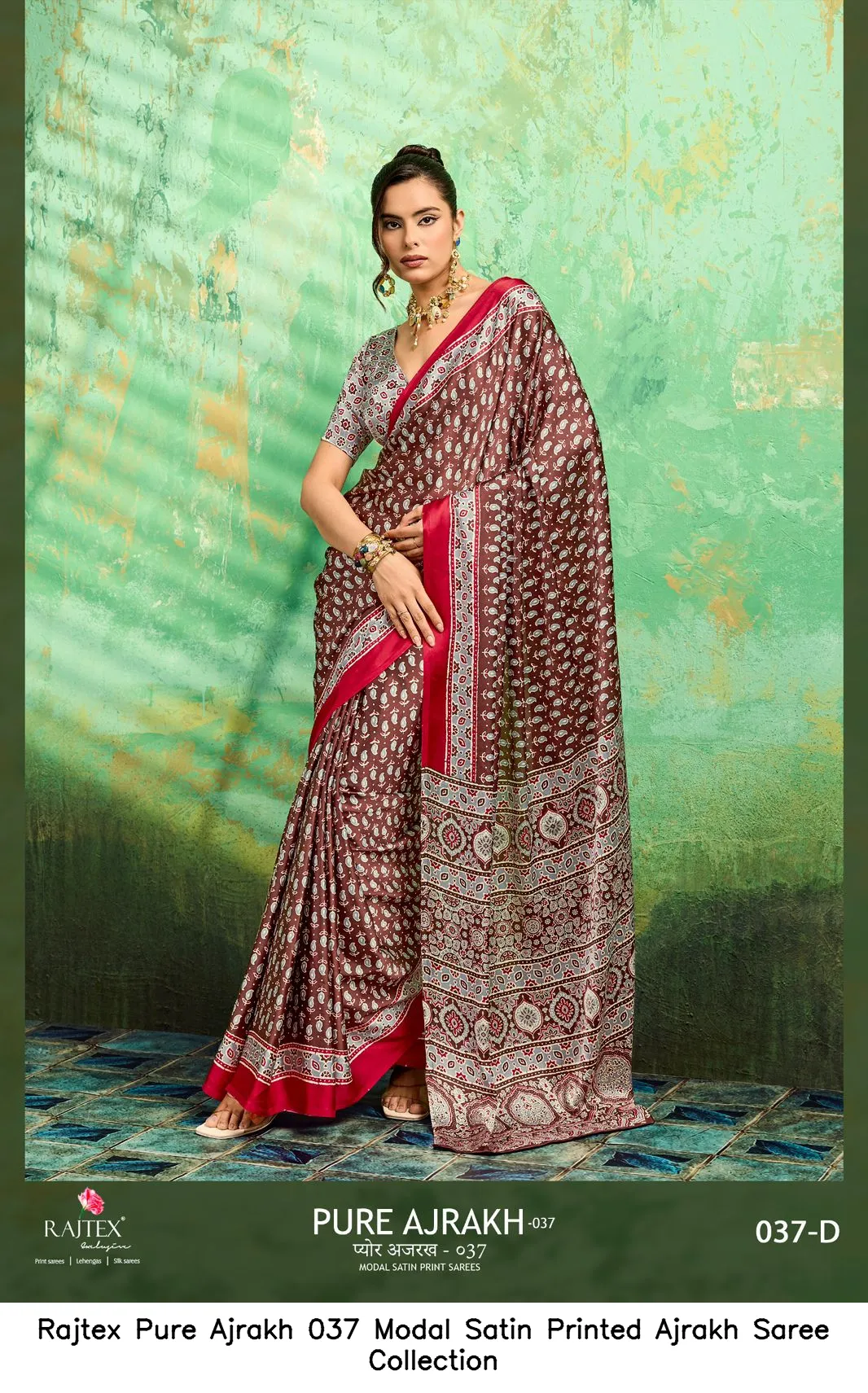 Rajtex Pure Ajrakh 037 Modal Satin Printed Ajrakh Saree Collection - Image 6